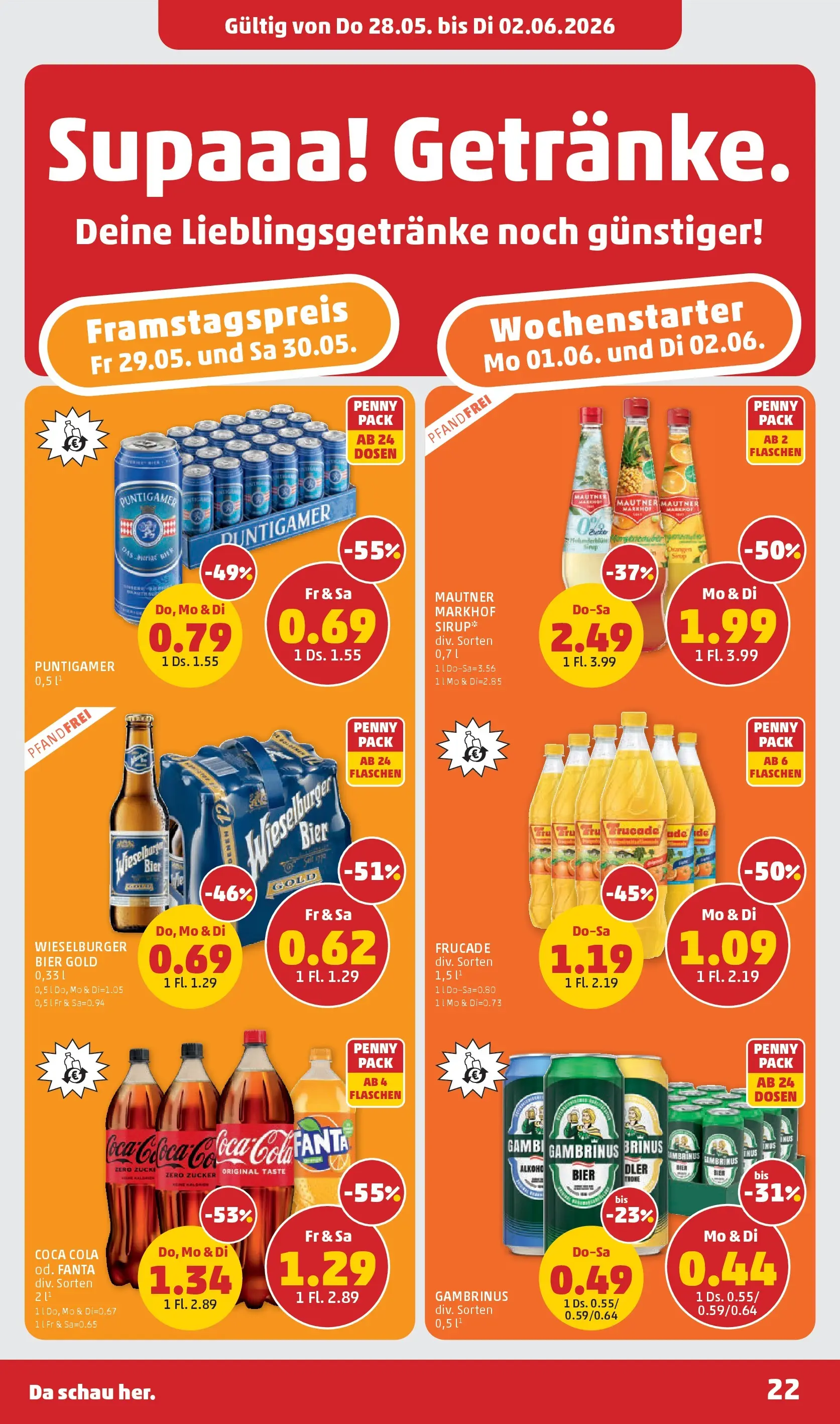 Penny Markt - PENNY: Die ganze Woche sparen. ab (28.05.2026) - Angebote, Prospekt | Seite: 22 | Produkte: Zucker, Bier, Orangen