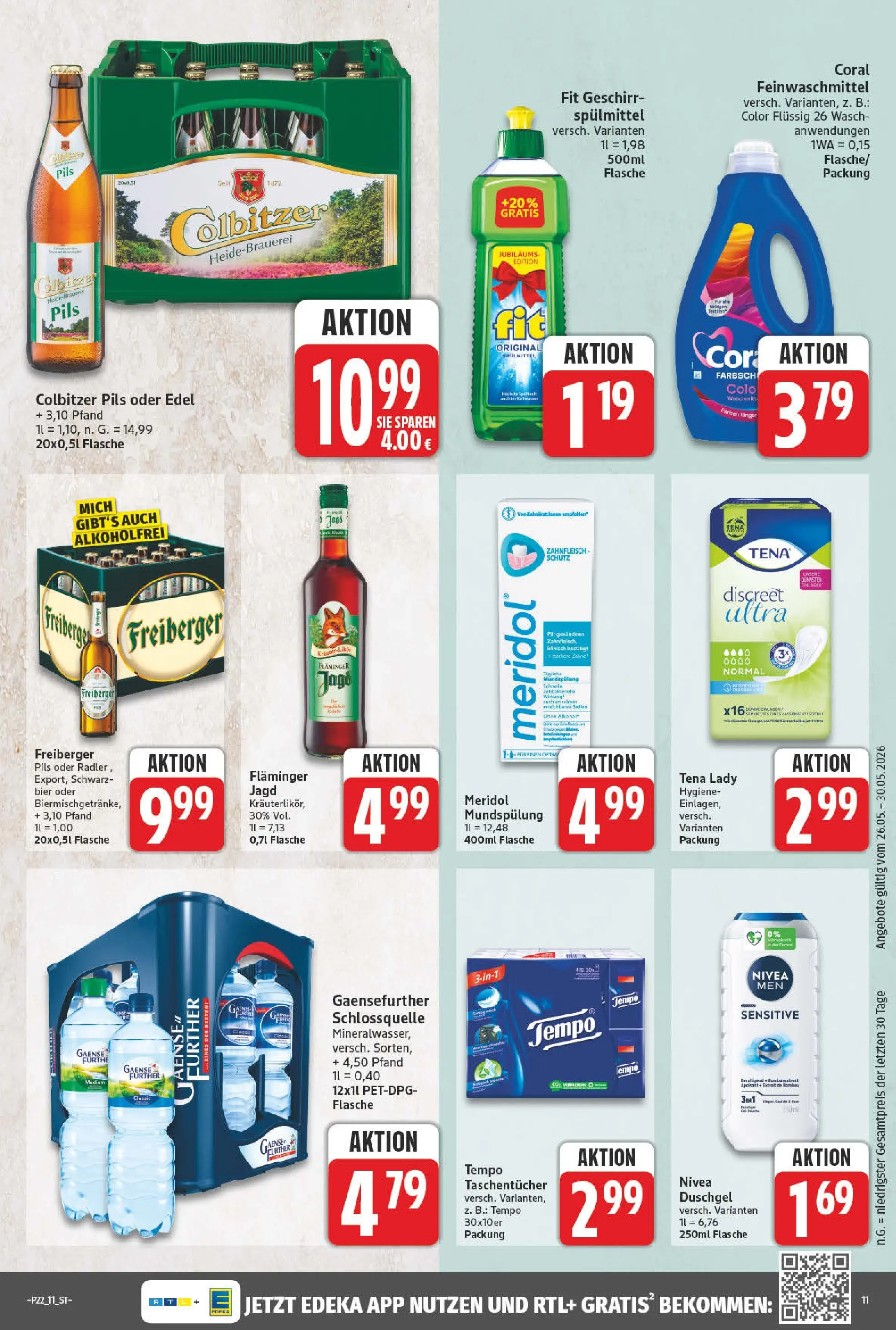 Angebote - Wochenangebote (ab 24.05.2026) zum Blättern | Seite: 11 | Produkte: Bier, Coral, Duschgel, Tempo