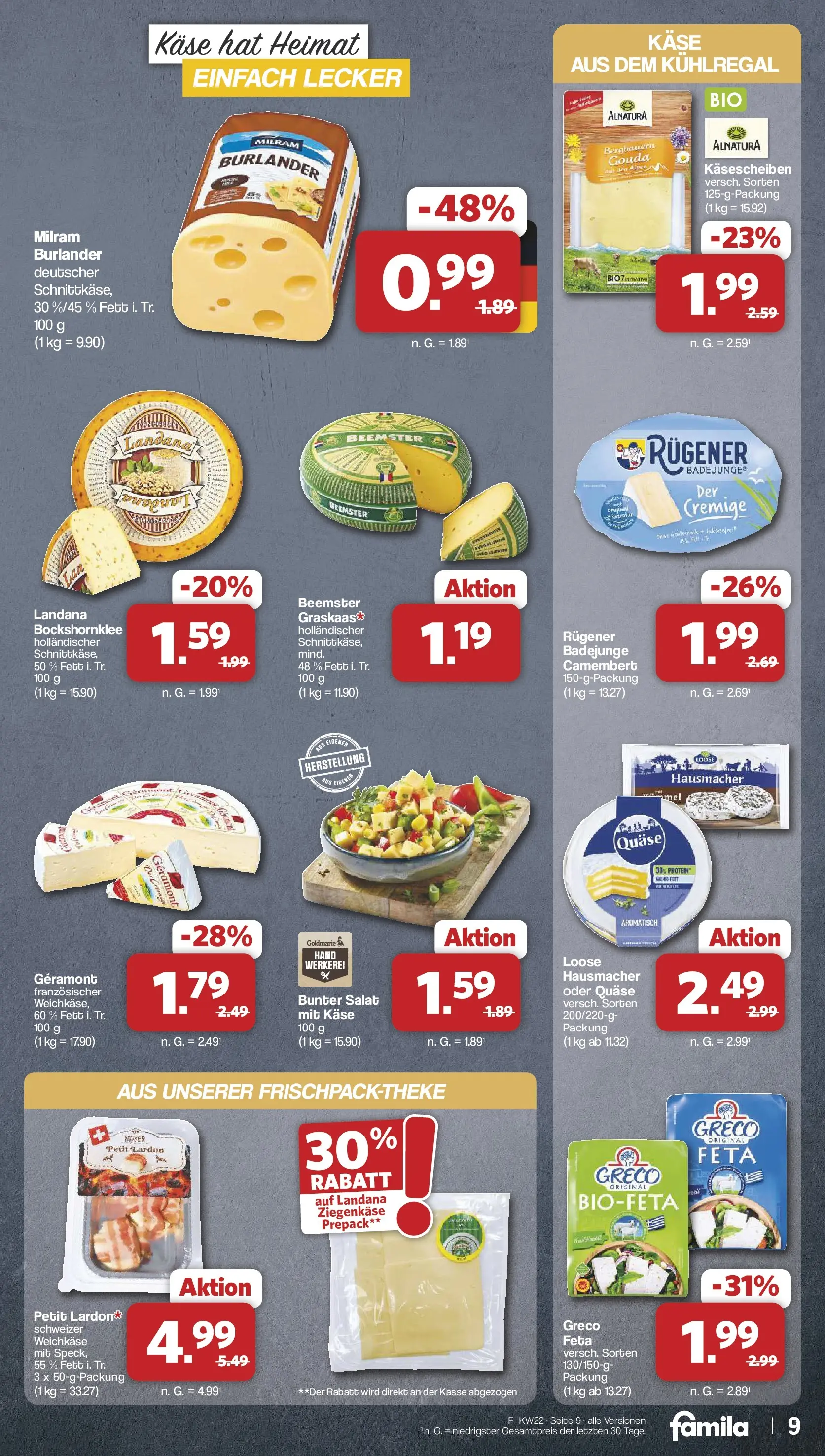 Famila Nordwest - Famila: Wochenangebote (ab 25.05.2026) zum Blättern | Seite: 9 | Produkte: Geramont, Käse, Gouda, Ziegenkäse