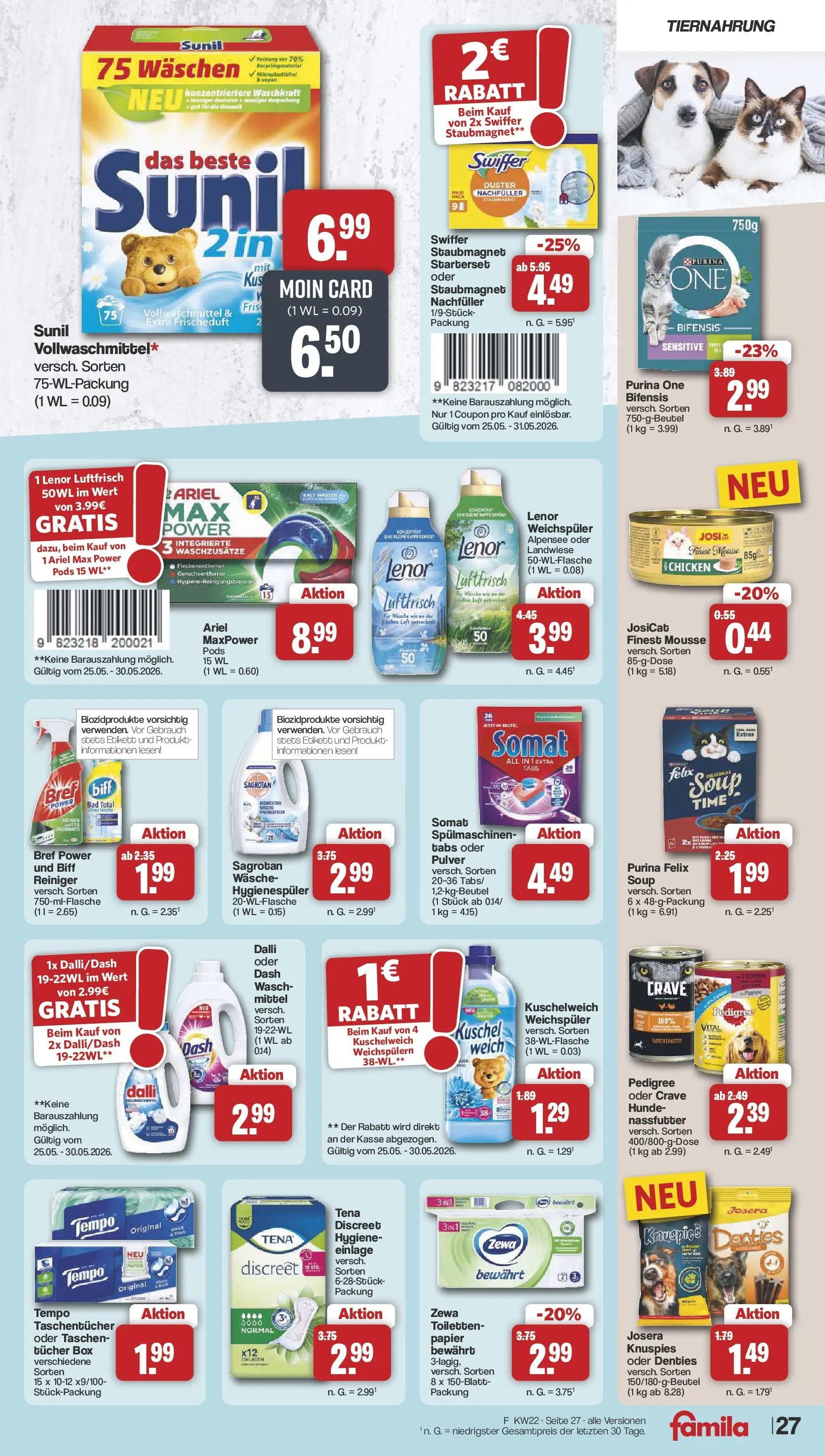 Famila Nordwest - Famila: Wochenangebote (ab 25.05.2026) zum Blättern | Seite: 27 | Produkte: Purina one, Box, Bad, Weichspüler