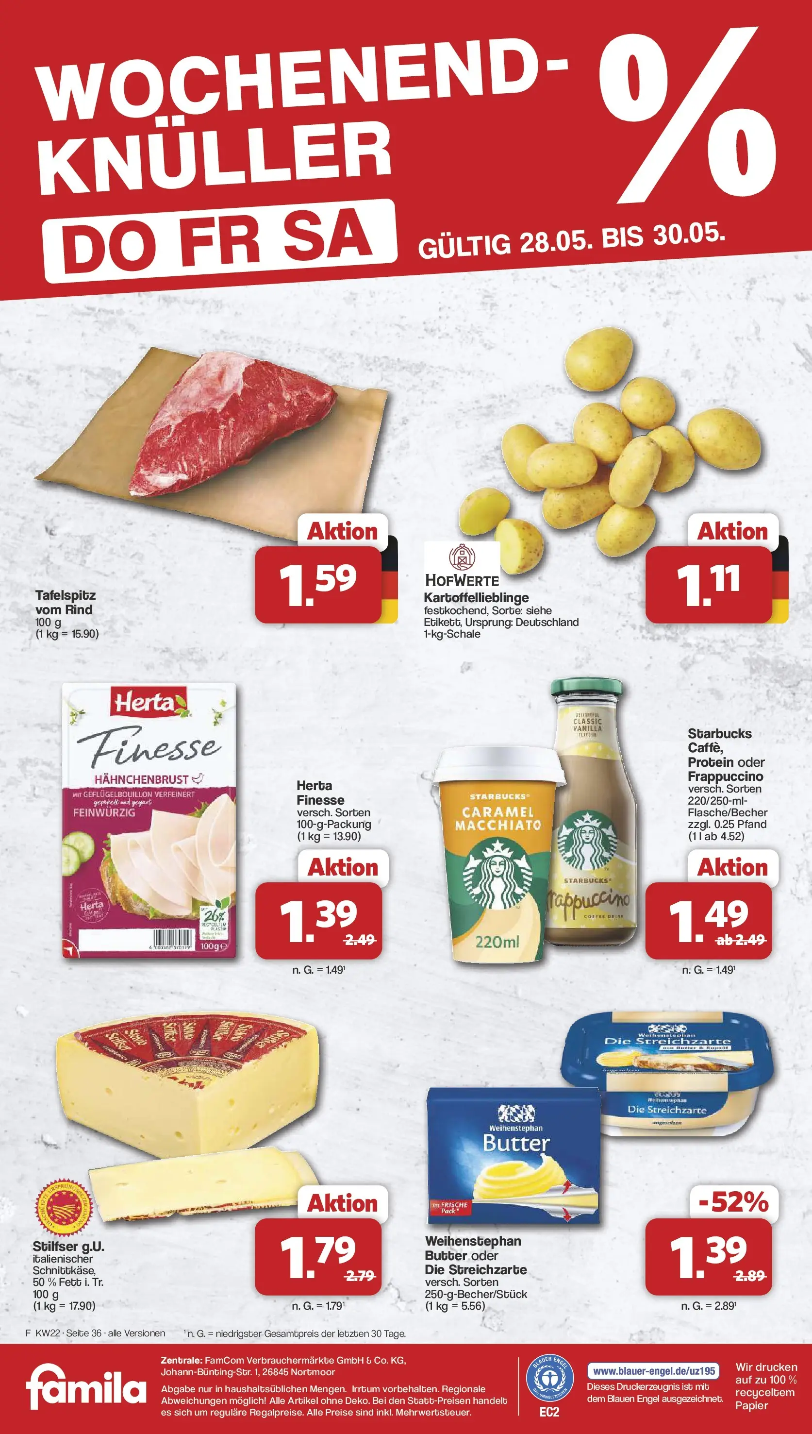 Famila Nordwest - Famila: Wochenangebote (ab 25.05.2026) zum Blättern | Seite: 36 | Produkte: Tafelspitz, Starbucks, Weihenstephan butter, Hahnchenbrust