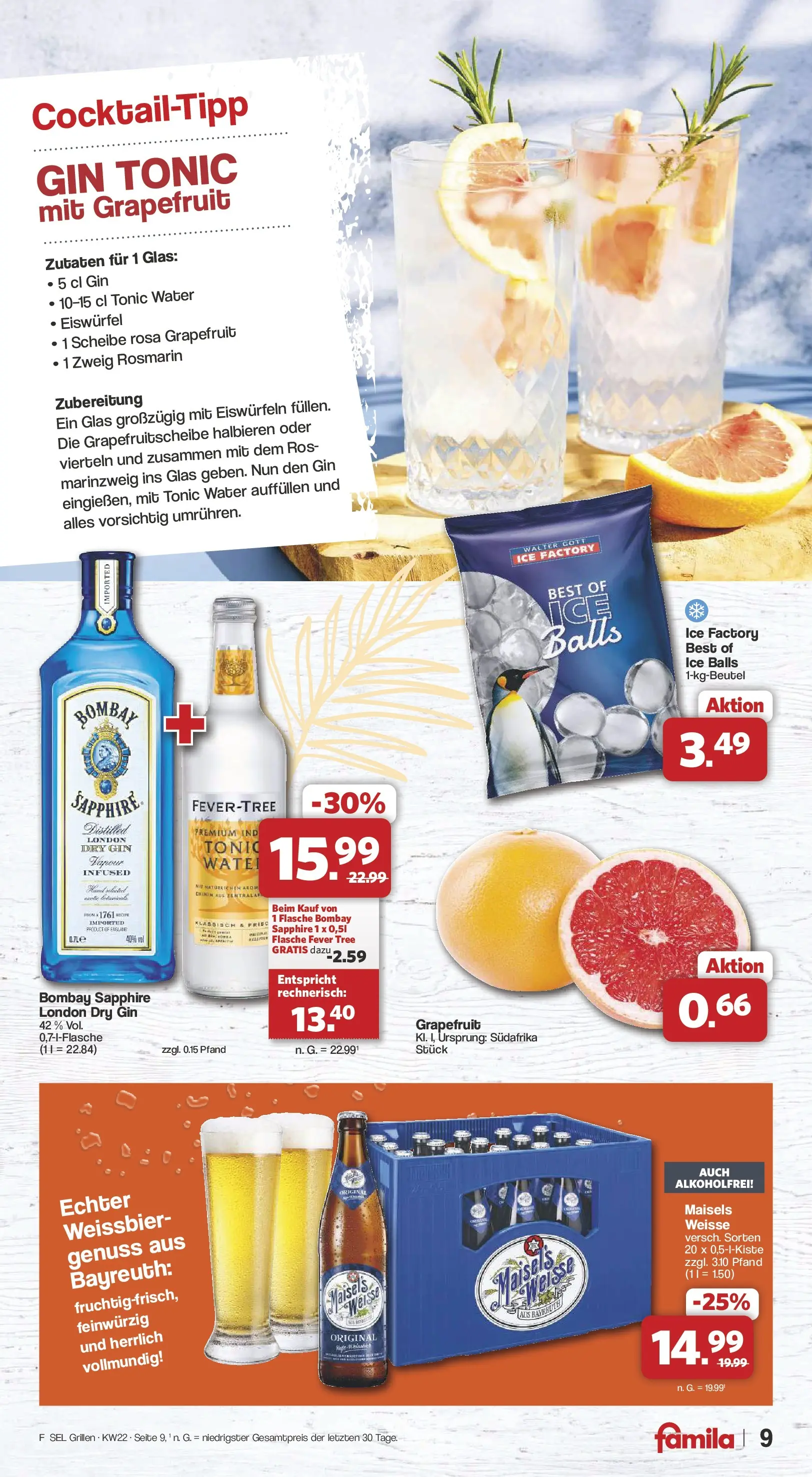 Famila Nordwest - Famila: Grillen (ab 25.05.2026) zum Blättern | Seite: 9 | Produkte: Weißbier, Grapefruit, Gin