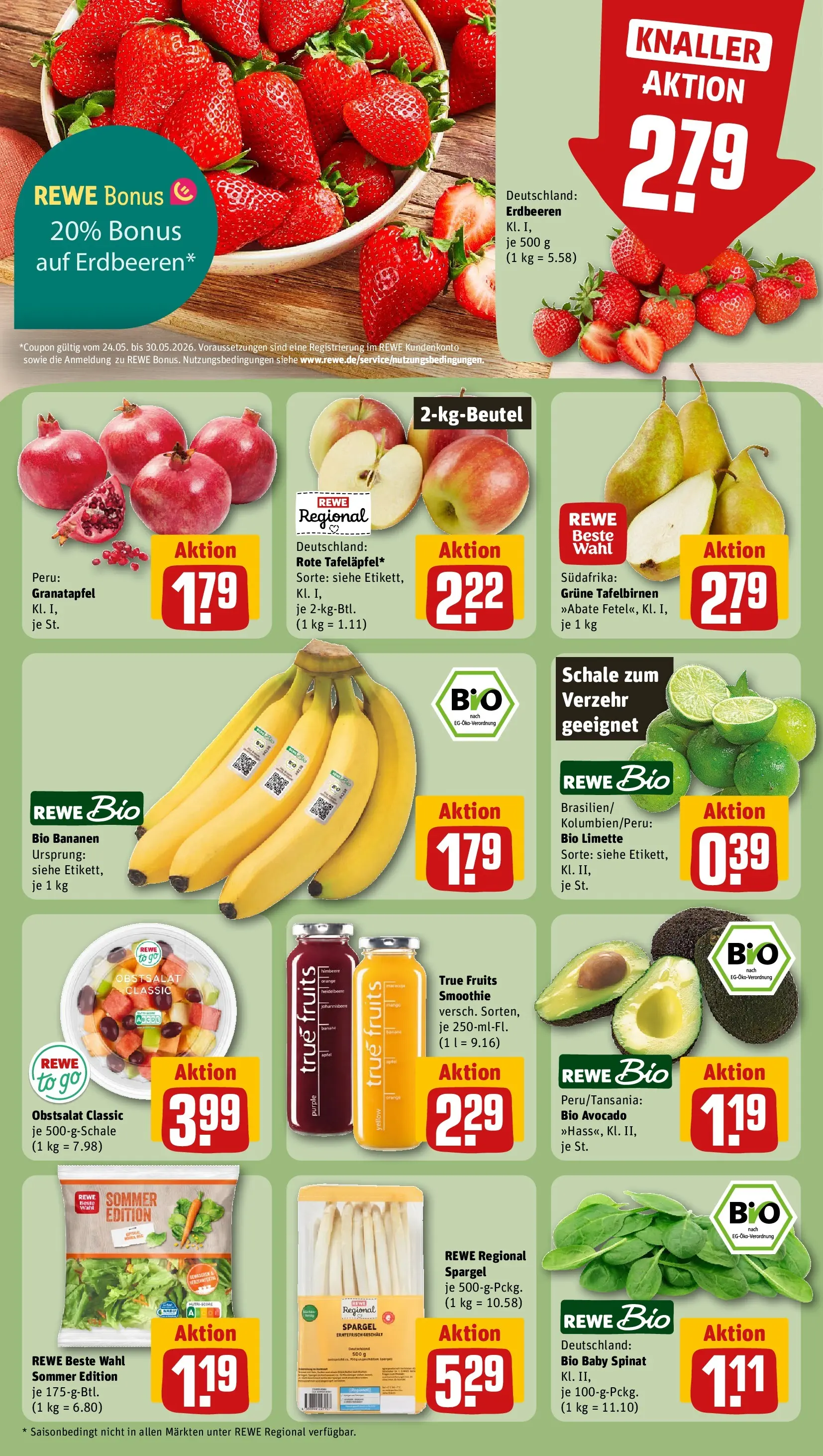 REWE Prospekt ab 24.05.2026 zum Blättern » Angebote | Seite: 6 | Produkte: Bananen, Limette, Himbeere, Erdbeeren