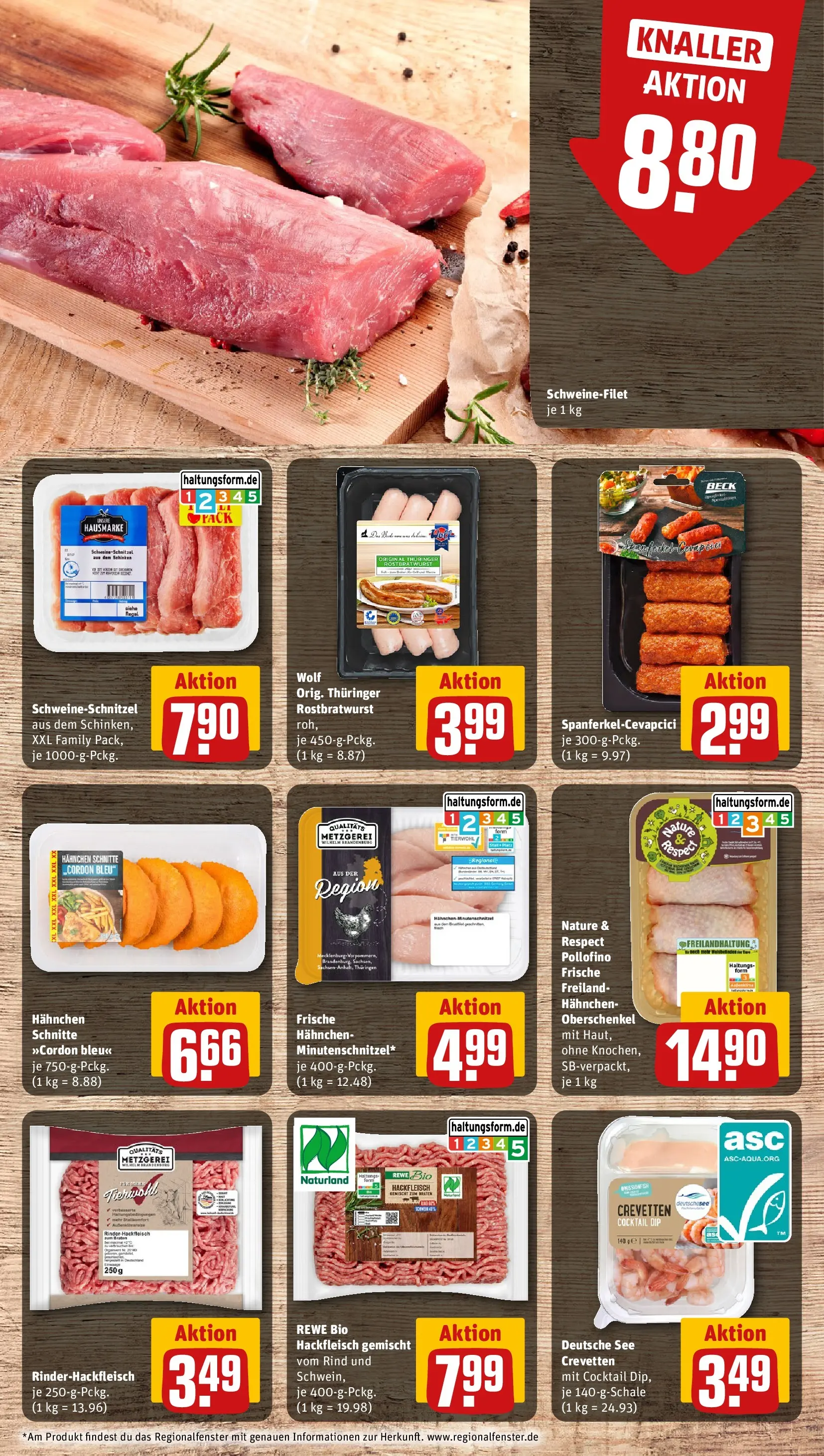 REWE Prospekt ab 24.05.2026 zum Blättern » Angebote | Seite: 8 | Produkte: Hahnchen, Cevapcici, Schweinefilet, Schinken