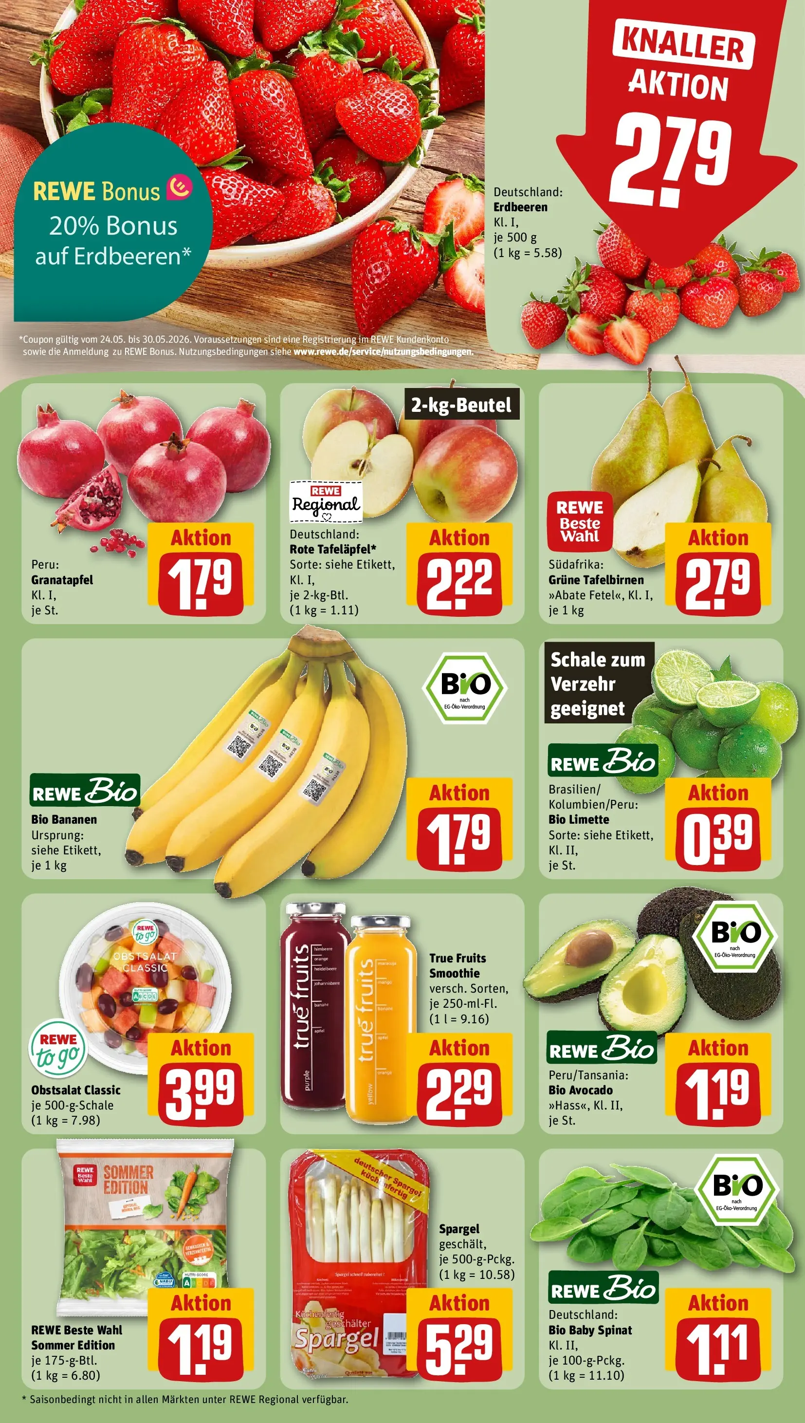 REWE Prospekt ab 26.05.2026 zum Blättern » Angebote | Seite: 6 | Produkte: Granatapfel, Bananen, Spargel, Avocado