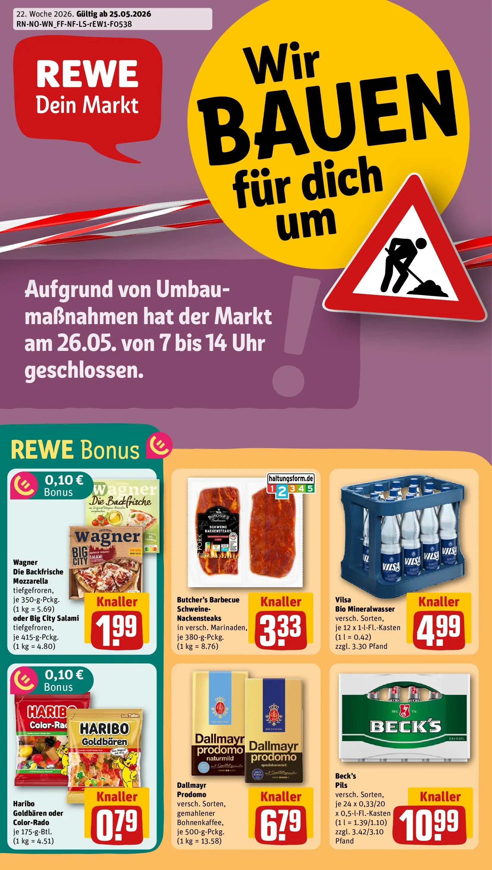 REWE Prospekt ab 26.05.2026 zum Blättern » Angebote | Seite: 1 | Produkte: Mozzarella, Pils, Pizza, Uhr