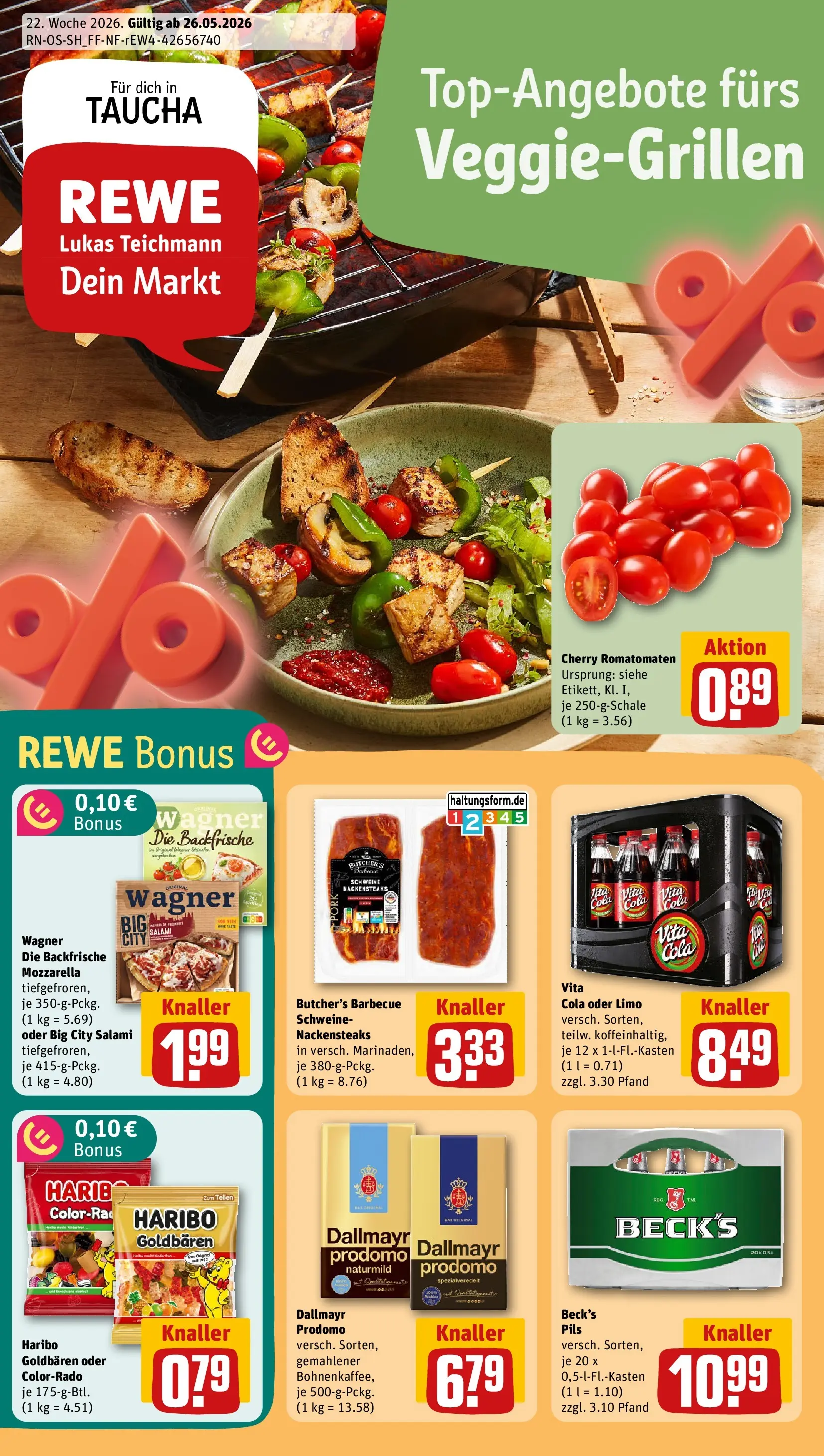 REWE Prospekt ab 26.05.2026 zum Blättern » Angebote | Seite: 1 | Produkte: Cola, Pils, Salami, Dallmayr prodomo