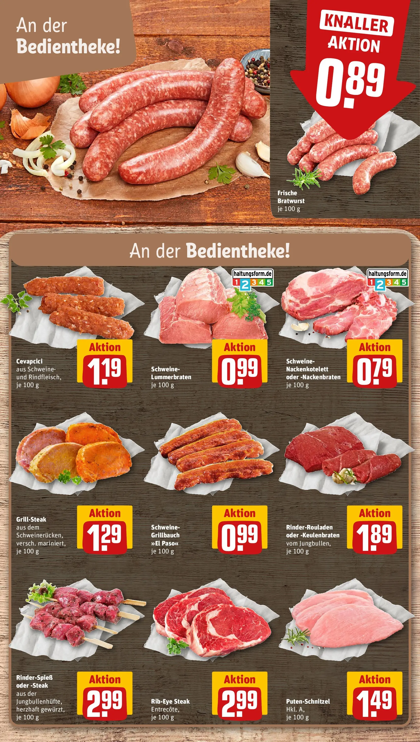 REWE Prospekt ab 26.05.2026 zum Blättern » Angebote | Seite: 8 | Produkte: Rinderrouladen, Bratwurst, Putenschnitzel, Steak