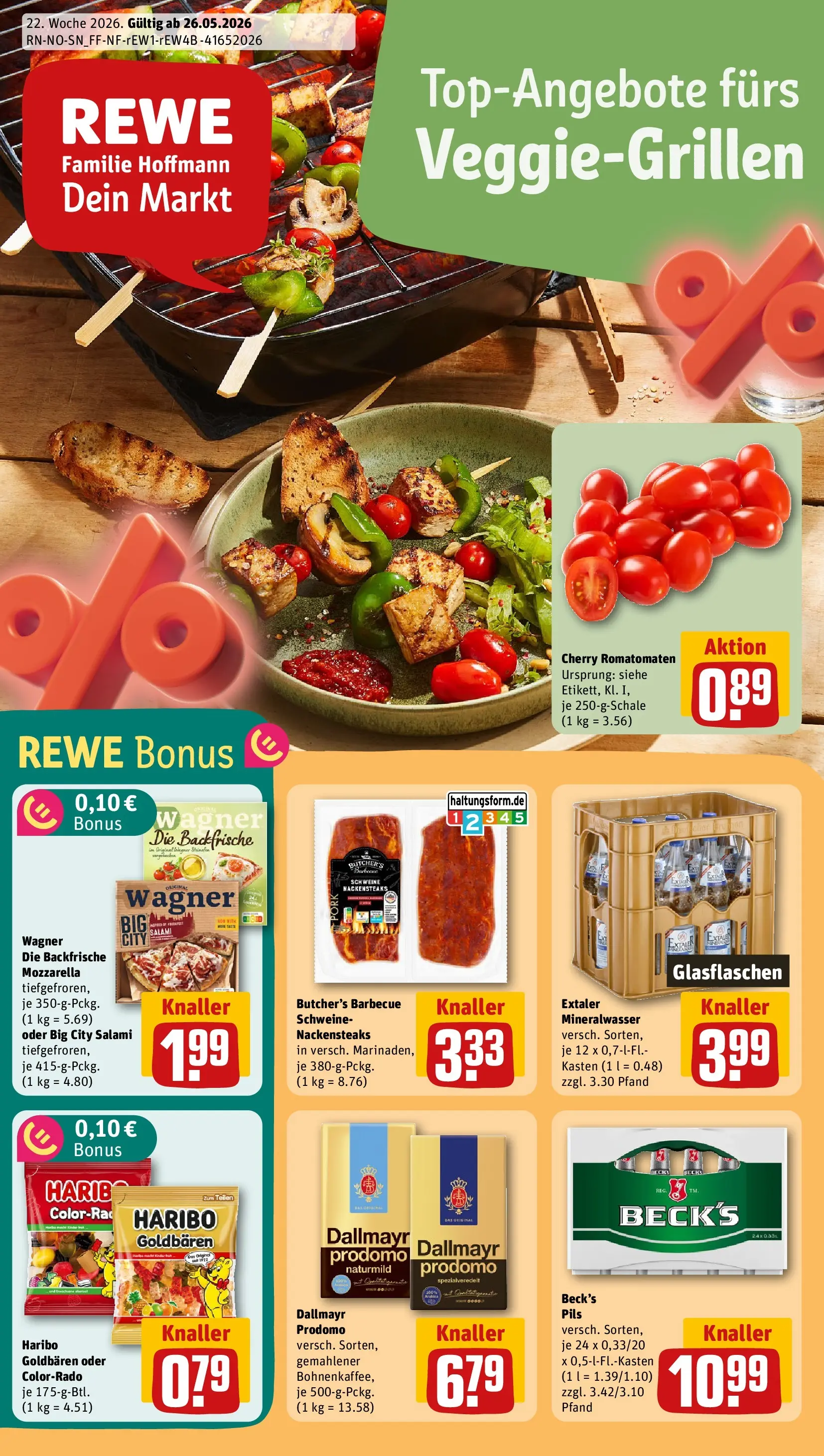 REWE Prospekt ab 26.05.2026 zum Blättern » Angebote | Seite: 1 | Produkte: Mozzarella, Mineralwasser, Dallmayr, Pizza