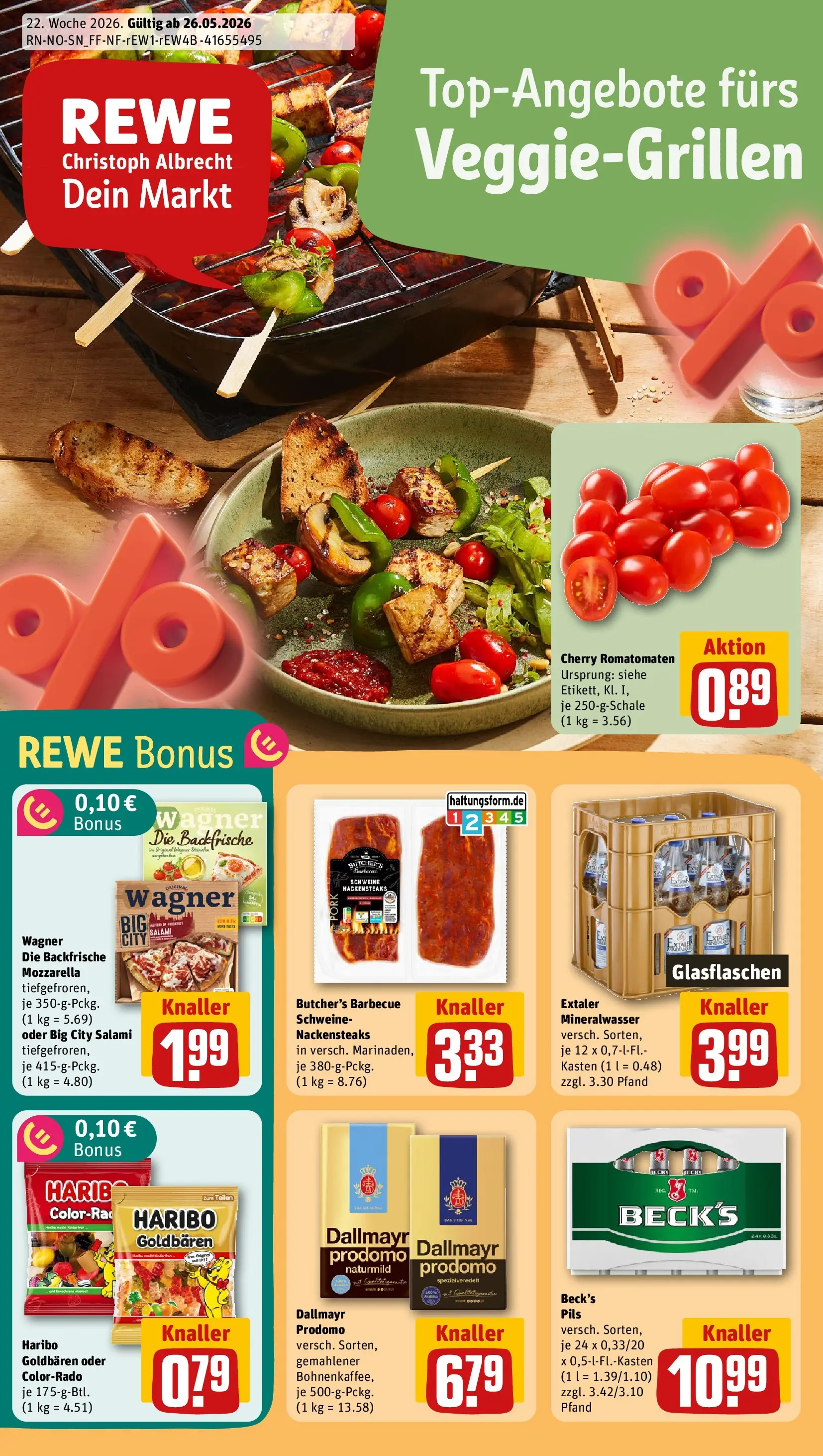 REWE Prospekt ab 26.05.2026 zum Blättern » Angebote | Seite: 1 | Produkte: Haribo, Mozzarella, Pils, Salami