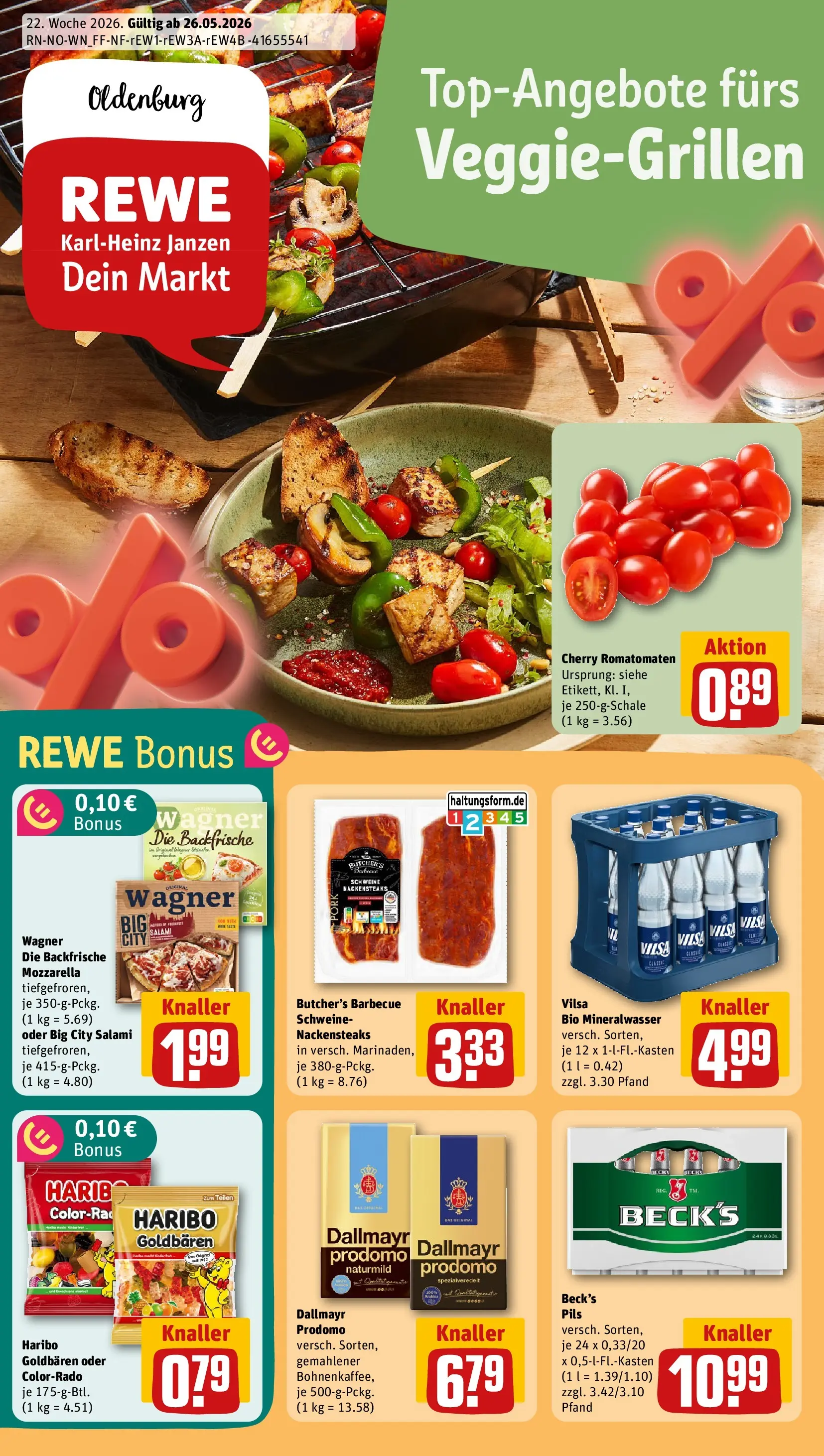 REWE Prospekt ab 26.05.2026 zum Blättern » Angebote | Seite: 1 | Produkte: Haribo, Mineralwasser, Salami, Pizza