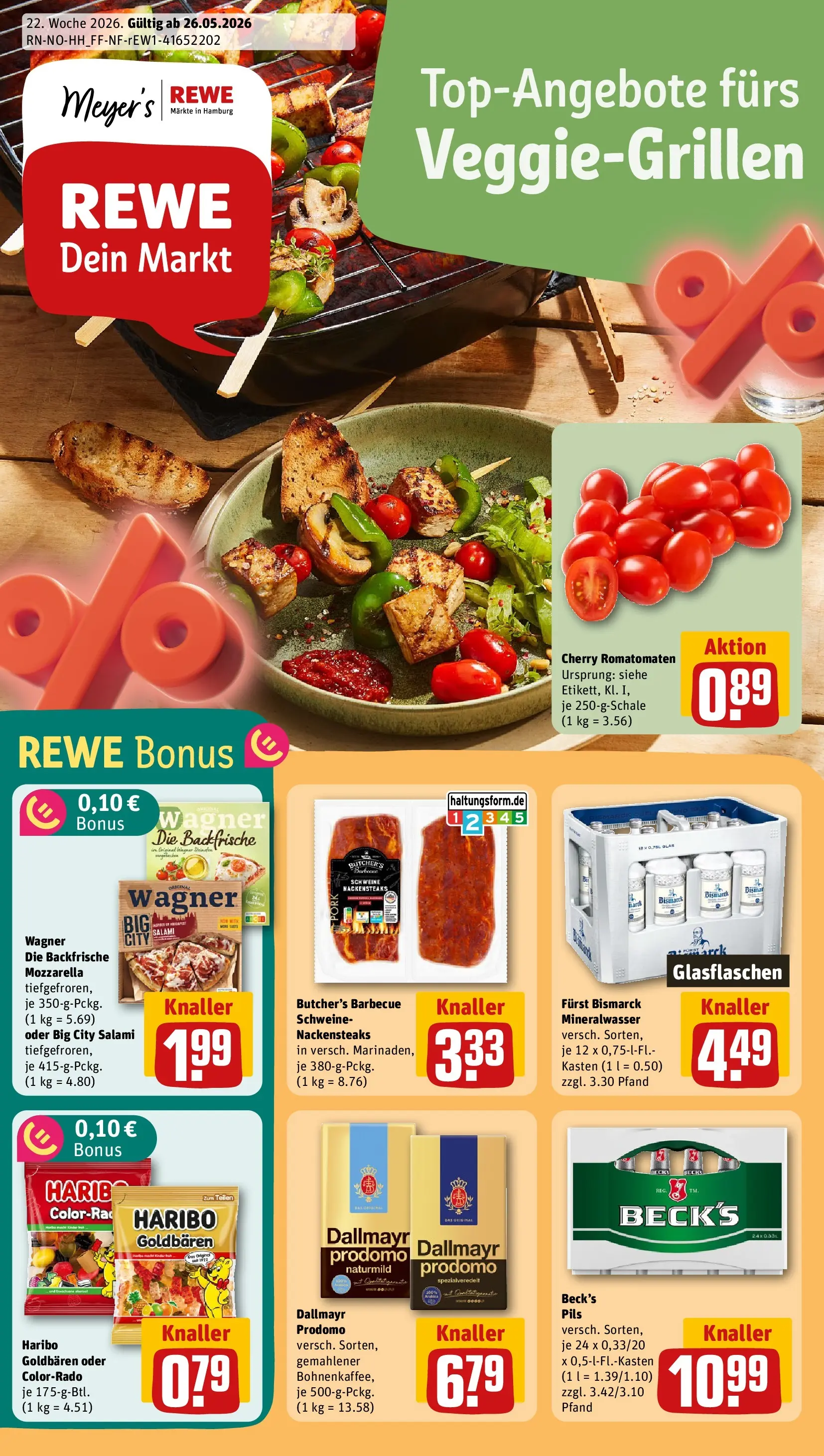 REWE Prospekt ab 26.05.2026 zum Blättern » Angebote | Seite: 1 | Produkte: Haribo, Pils, Mineralwasser, Dallmayr