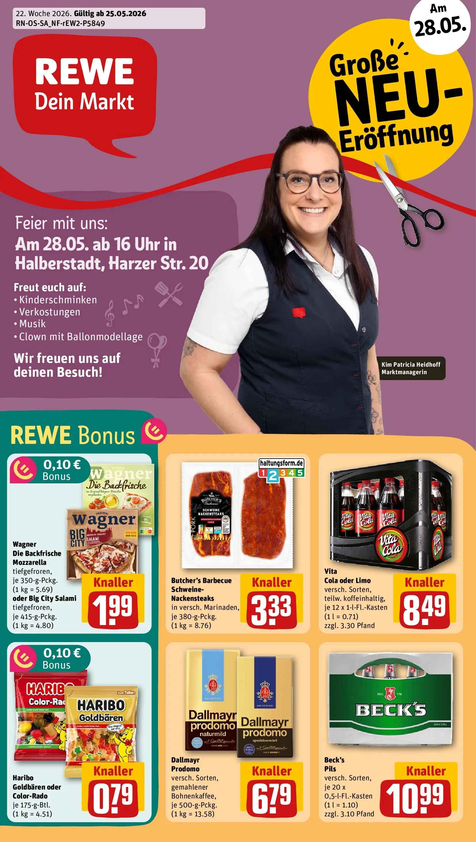 REWE Prospekt ab 26.05.2026 zum Blättern » Angebote | Seite: 1 | Produkte: Nackensteaks, Mozzarella, Vita cola, Dallmayr prodomo