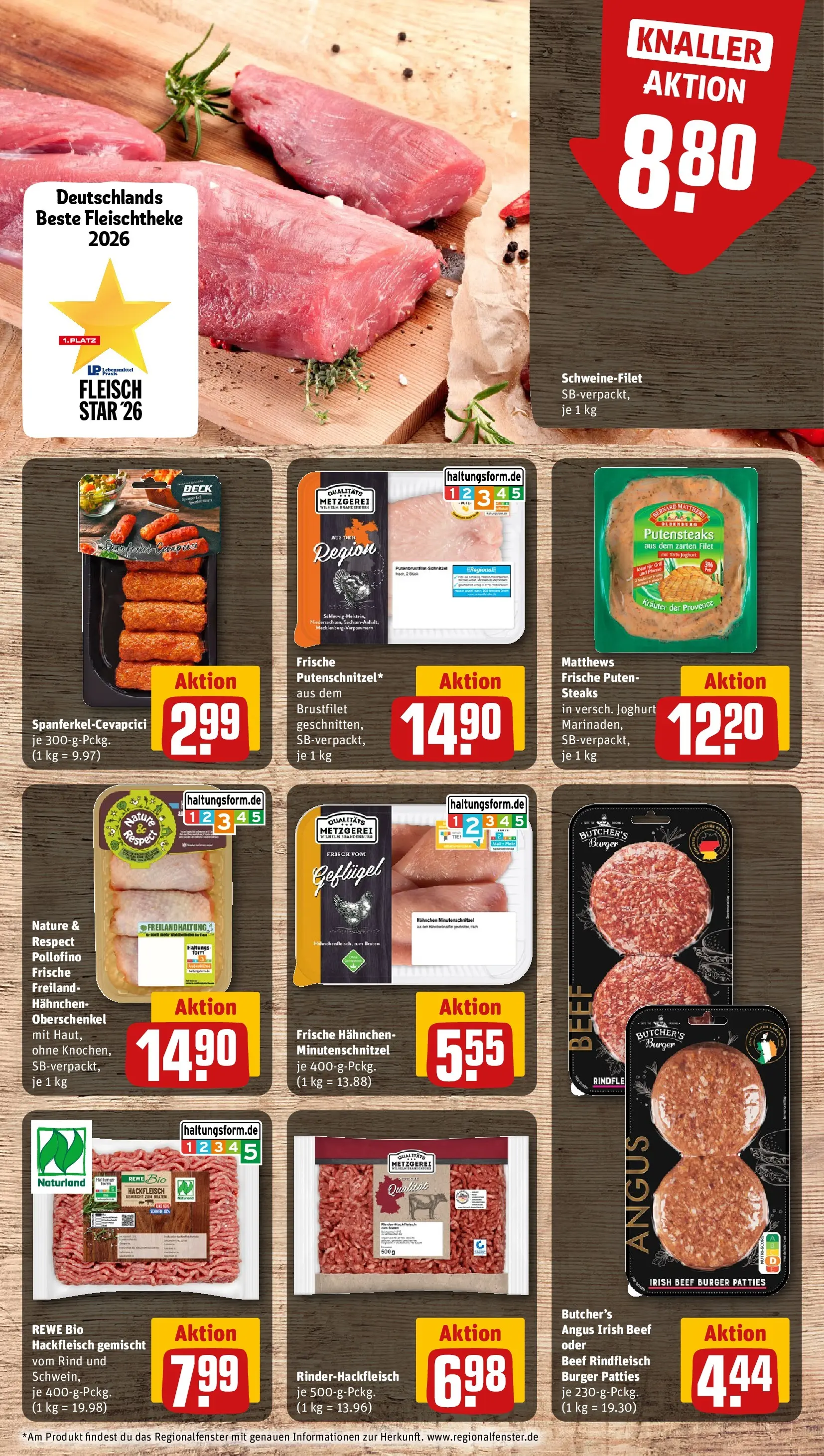 REWE Prospekt ab 26.05.2026 zum Blättern » Angebote | Seite: 8 | Produkte: Hahnchen, Schweinefilet, Rindfleisch, Hackfleisch