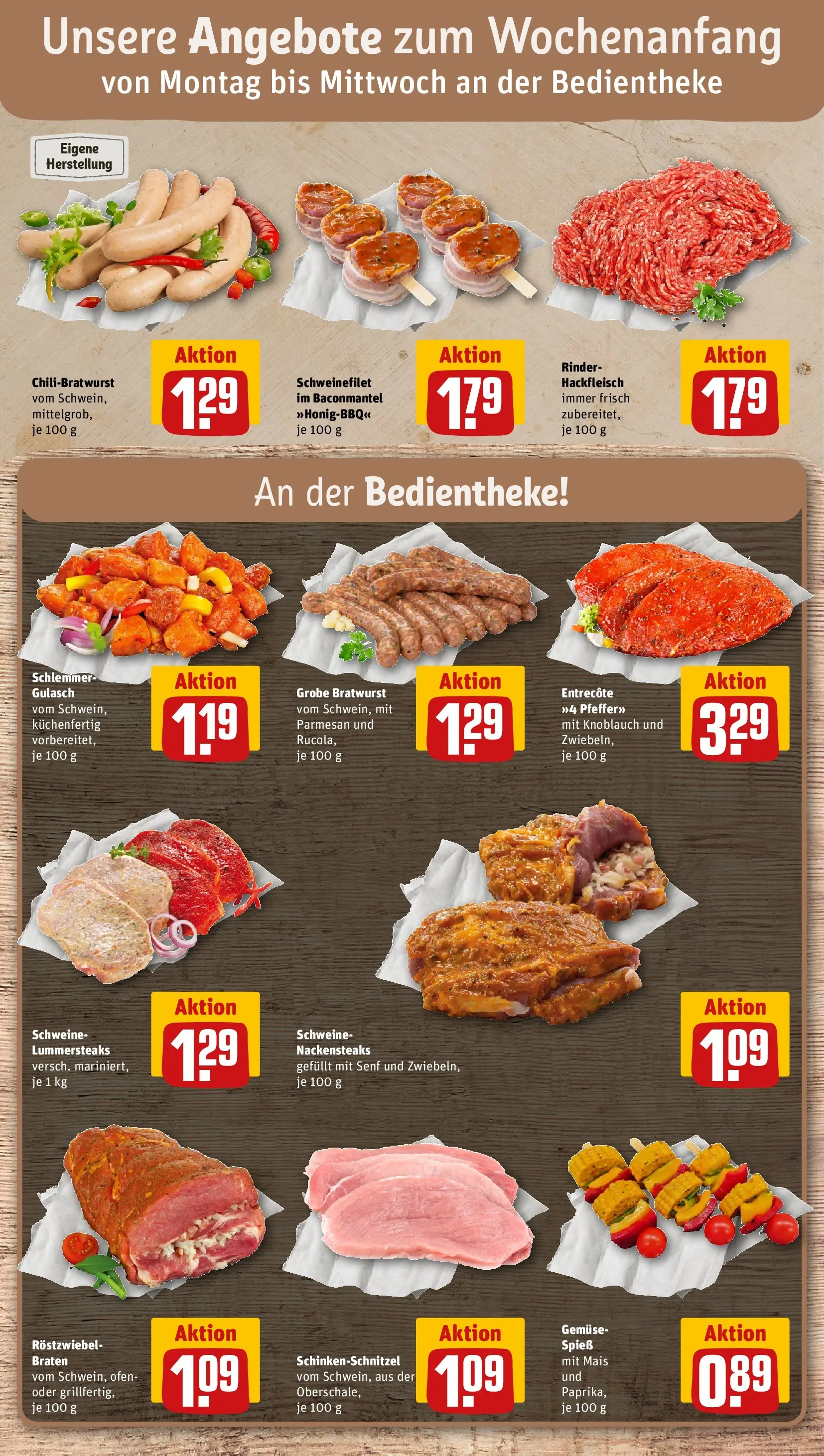 REWE Prospekt ab 26.05.2026 zum Blättern » Angebote | Seite: 8 | Produkte: Nackensteaks, Entrecote, Schweinefilet, Gemüse