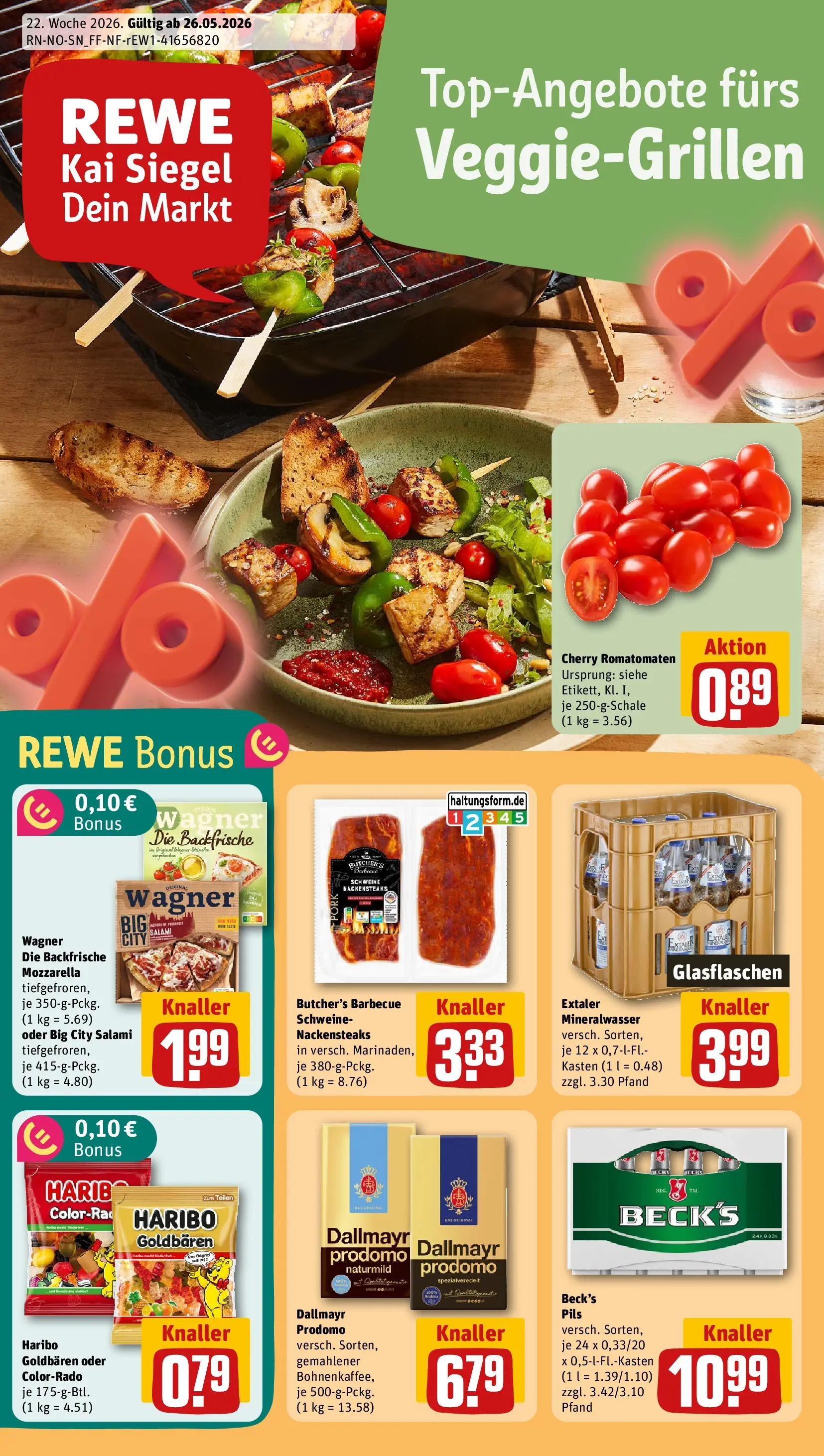REWE Prospekt ab 26.05.2026 zum Blättern » Angebote | Seite: 1 | Produkte: Haribo, Mozzarella, Pils, Mineralwasser