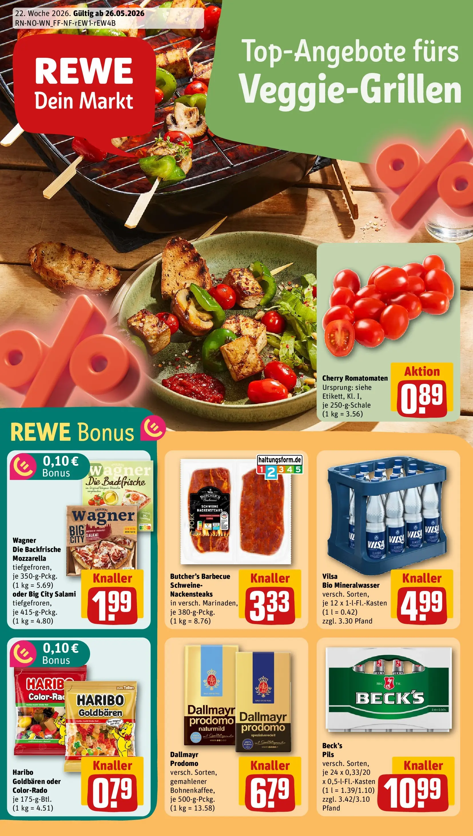 REWE Prospekt ab 26.05.2026 zum Blättern » Angebote | Seite: 1 | Produkte: Mozzarella, Mineralwasser, Dallmayr, Pizza
