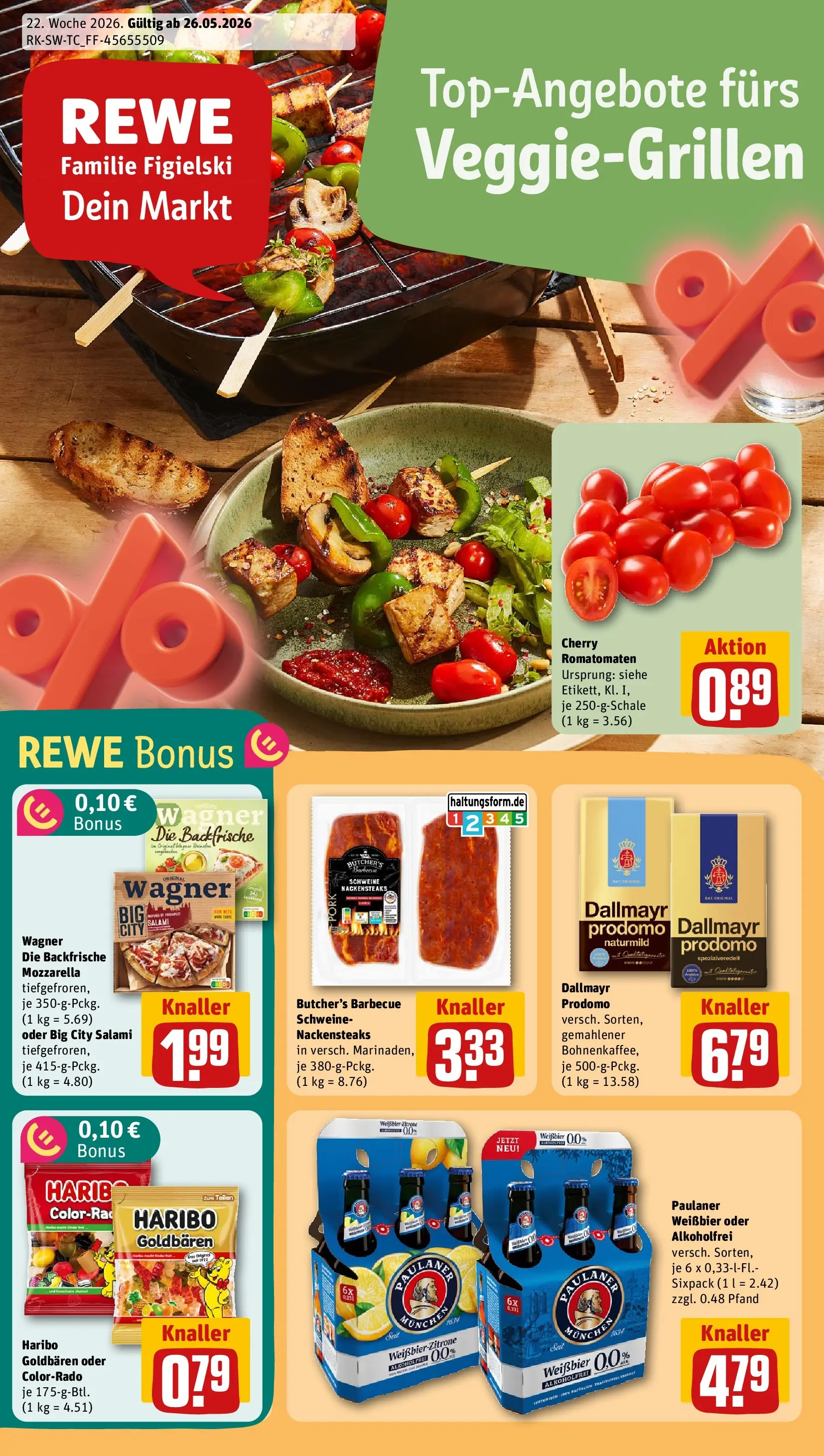 REWE Prospekt ab 26.05.2026 zum Blättern » Angebote | Seite: 1 | Produkte: Haribo, Mozzarella, Dallmayr, Paulaner