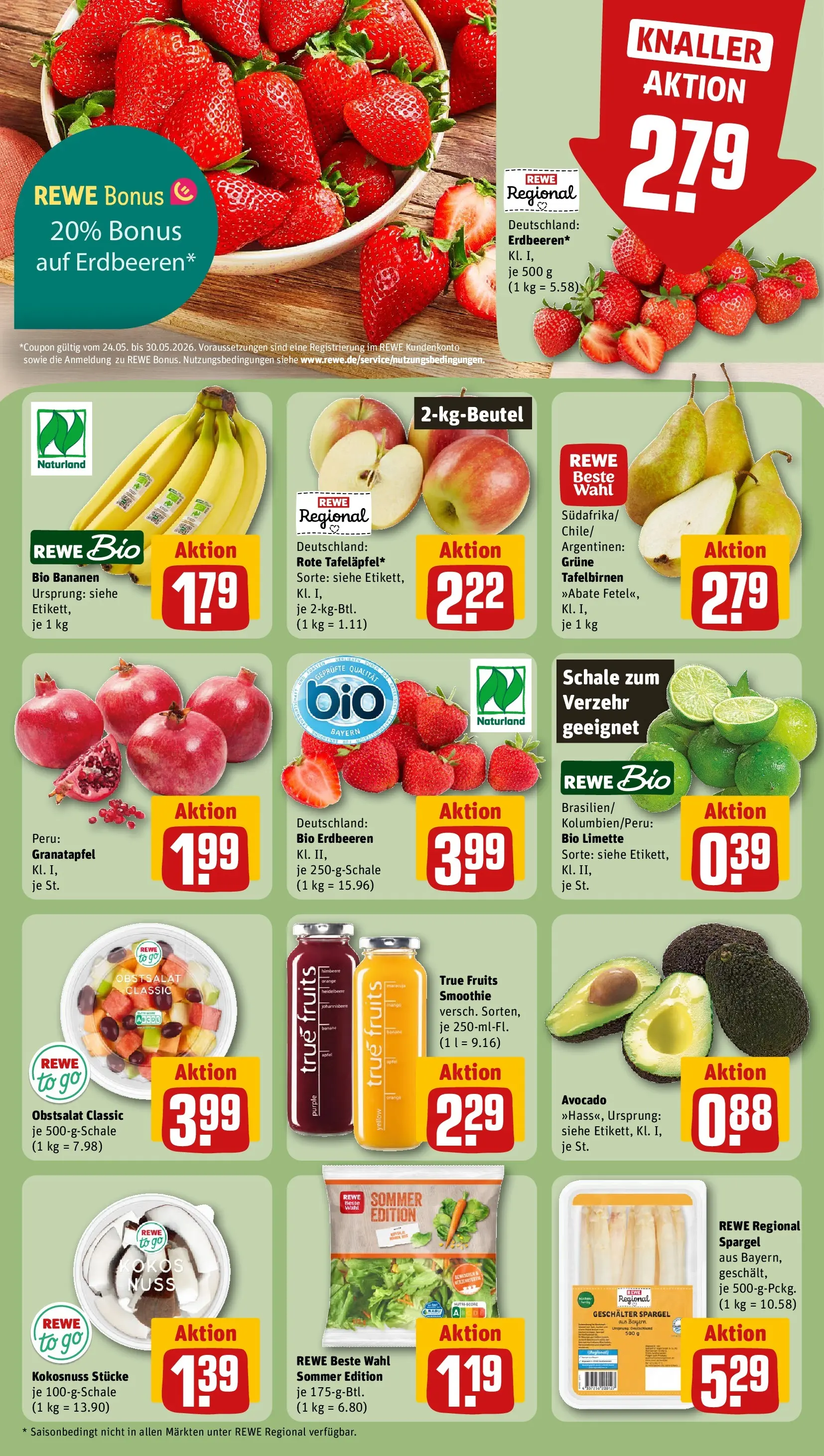 REWE Prospekt ab 26.05.2026 zum Blättern » Angebote | Seite: 6 | Produkte: Granatapfel, Bananen, Spargel, Erdbeeren
