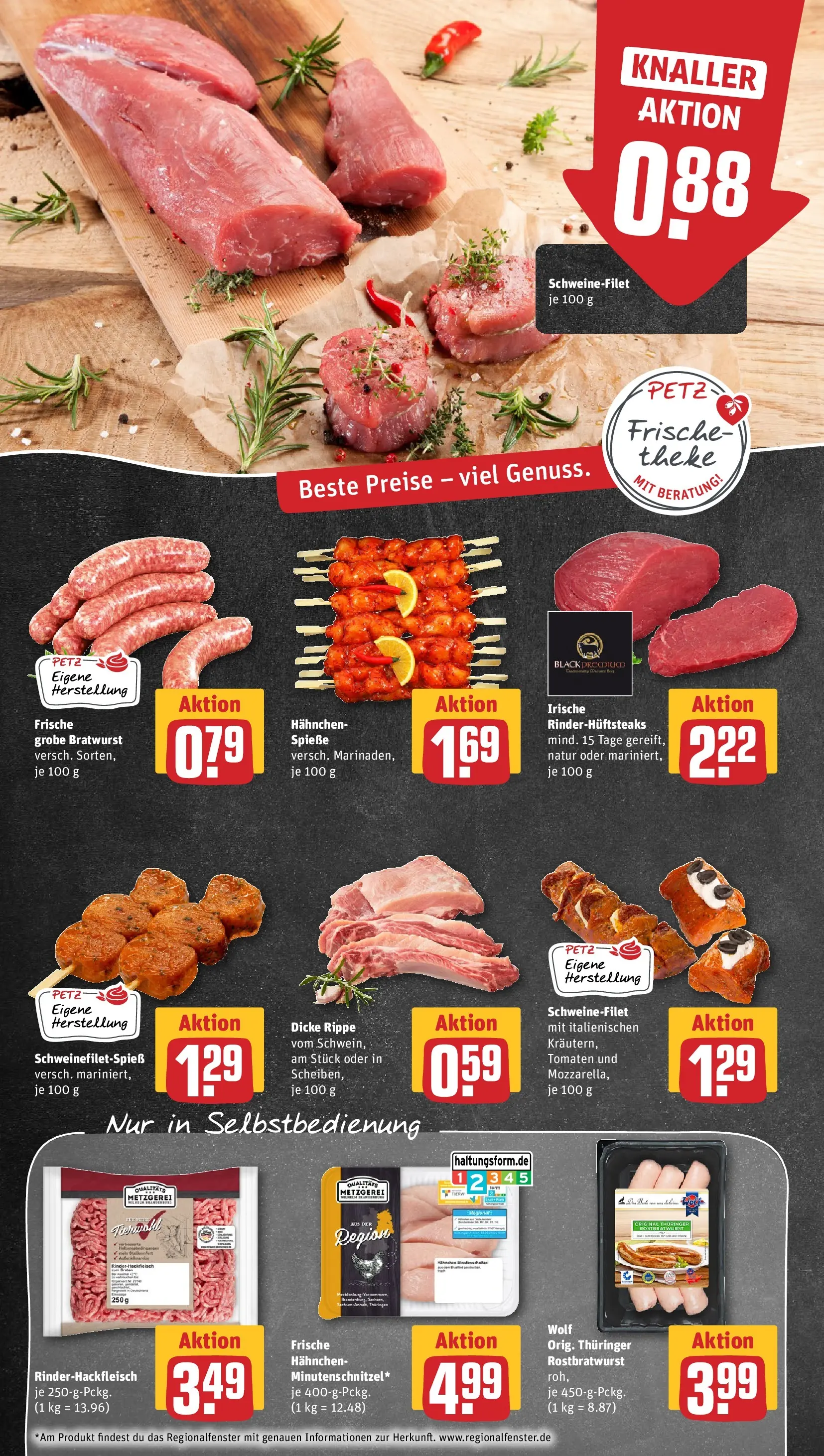 REWE Prospekt ab 26.05.2026 zum Blättern » Angebote | Seite: 8 | Produkte: Bratwurst, Spieße, Schweinefilet, Steak