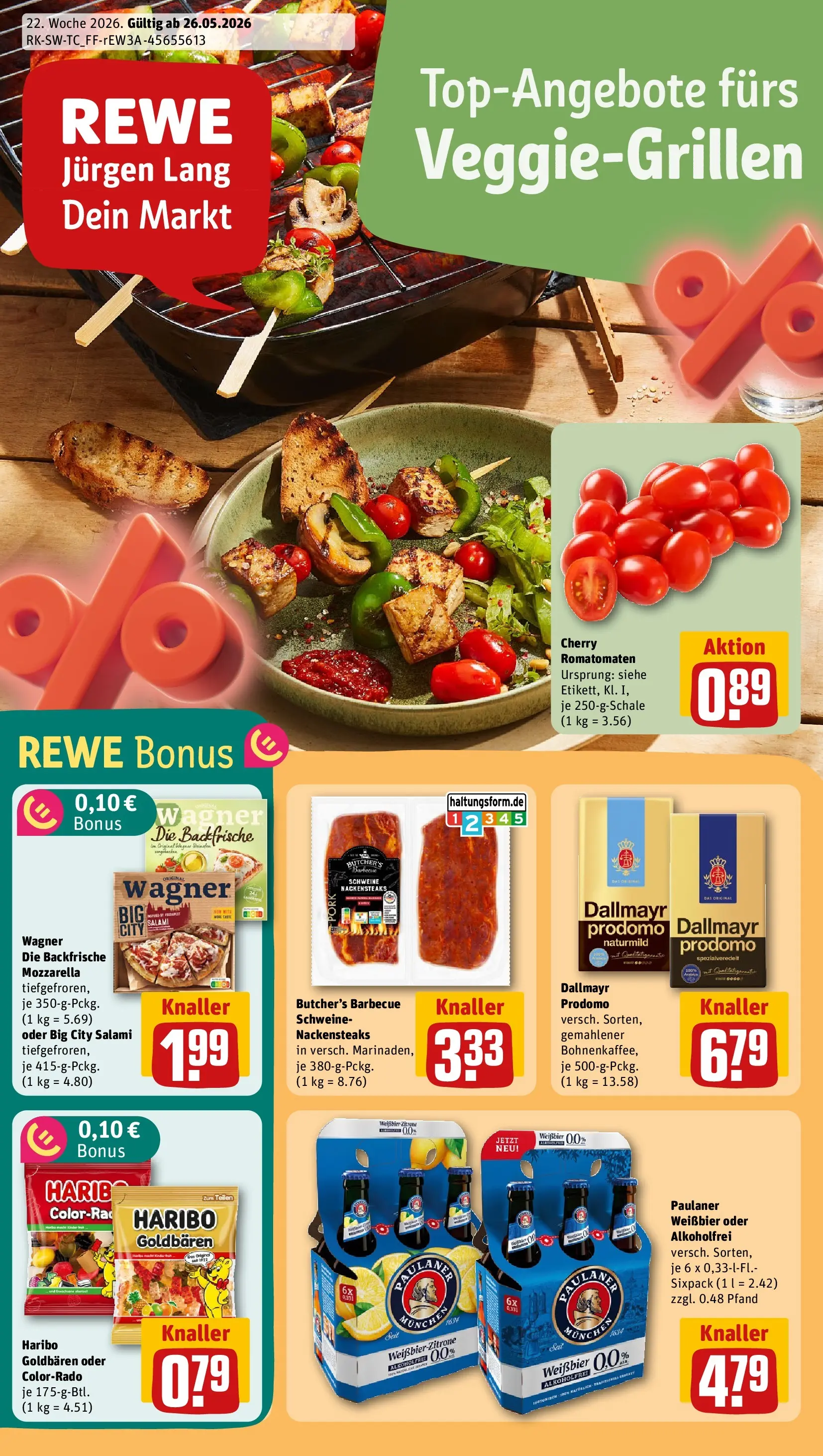 REWE Prospekt ab 26.05.2026 zum Blättern » Angebote | Seite: 1 | Produkte: Haribo, Dallmayr, Salami, Steak