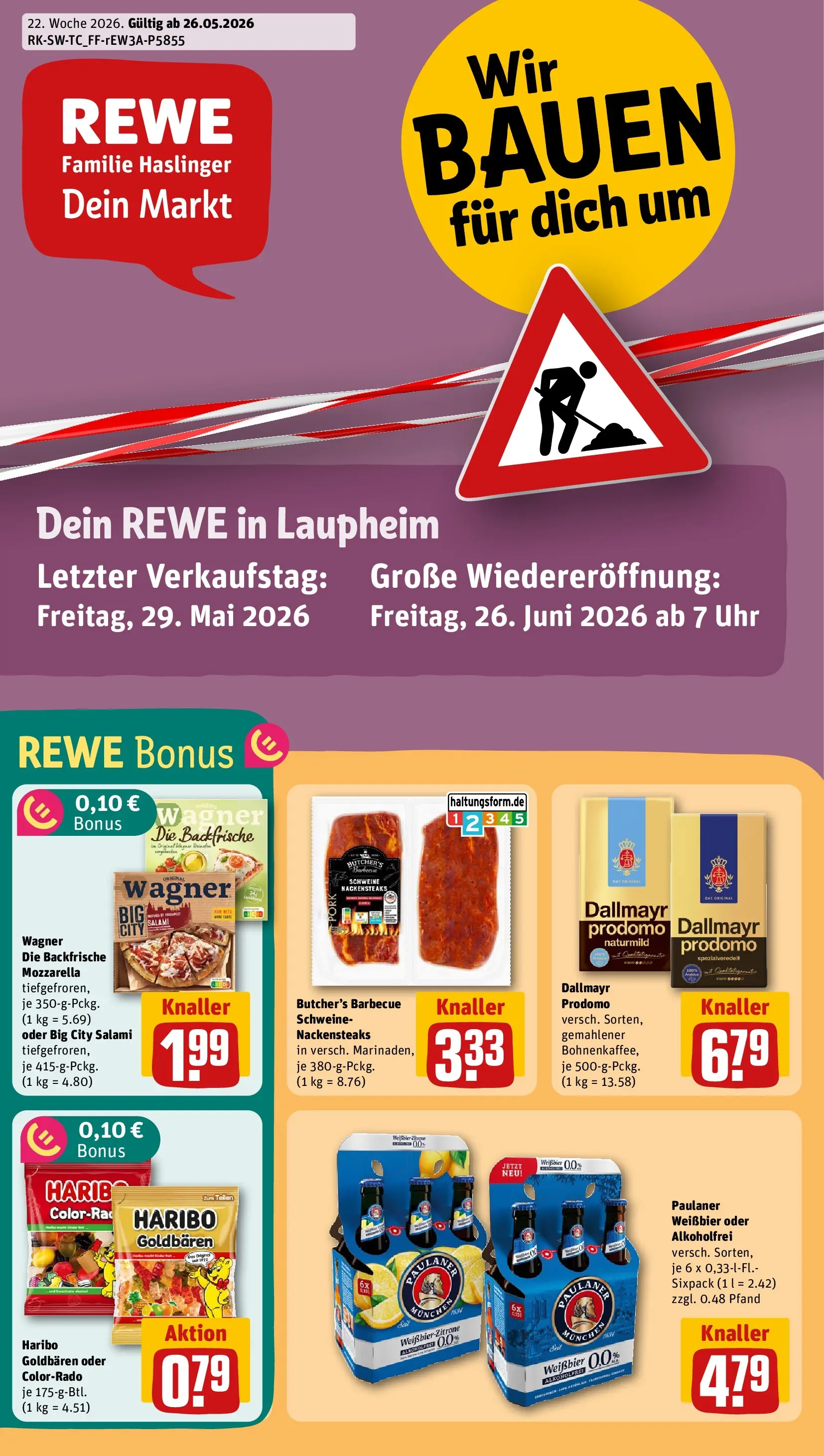 REWE Prospekt ab 26.05.2026 zum Blättern » Angebote | Seite: 1 | Produkte: Haribo, Dallmayr, Dallmayr prodomo, Paulaner