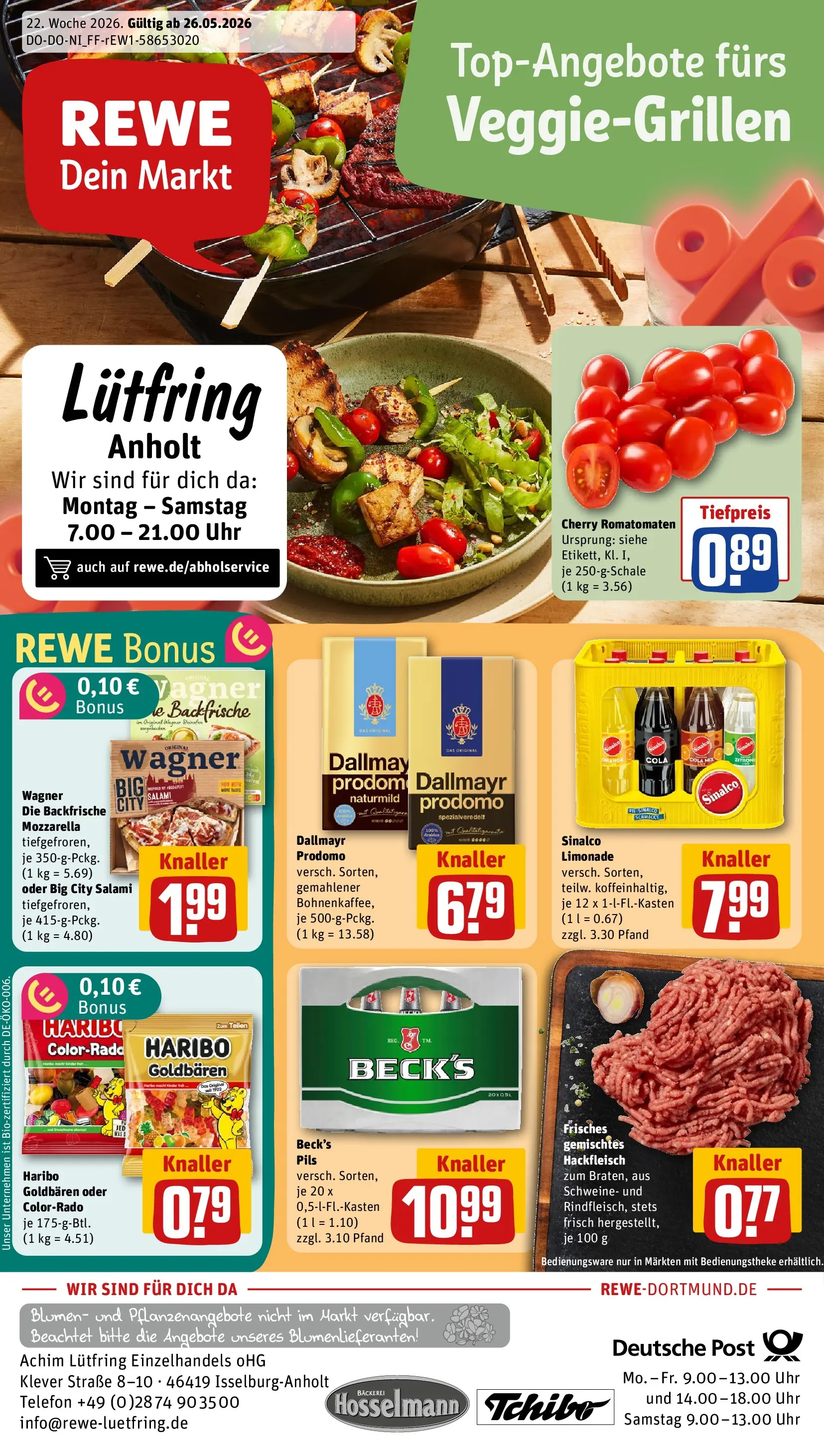 REWE Prospekt ab 26.05.2026 zum Blättern » Angebote | Seite: 1 | Produkte: Bäckerei, Pils, Dallmayr, Dallmayr prodomo