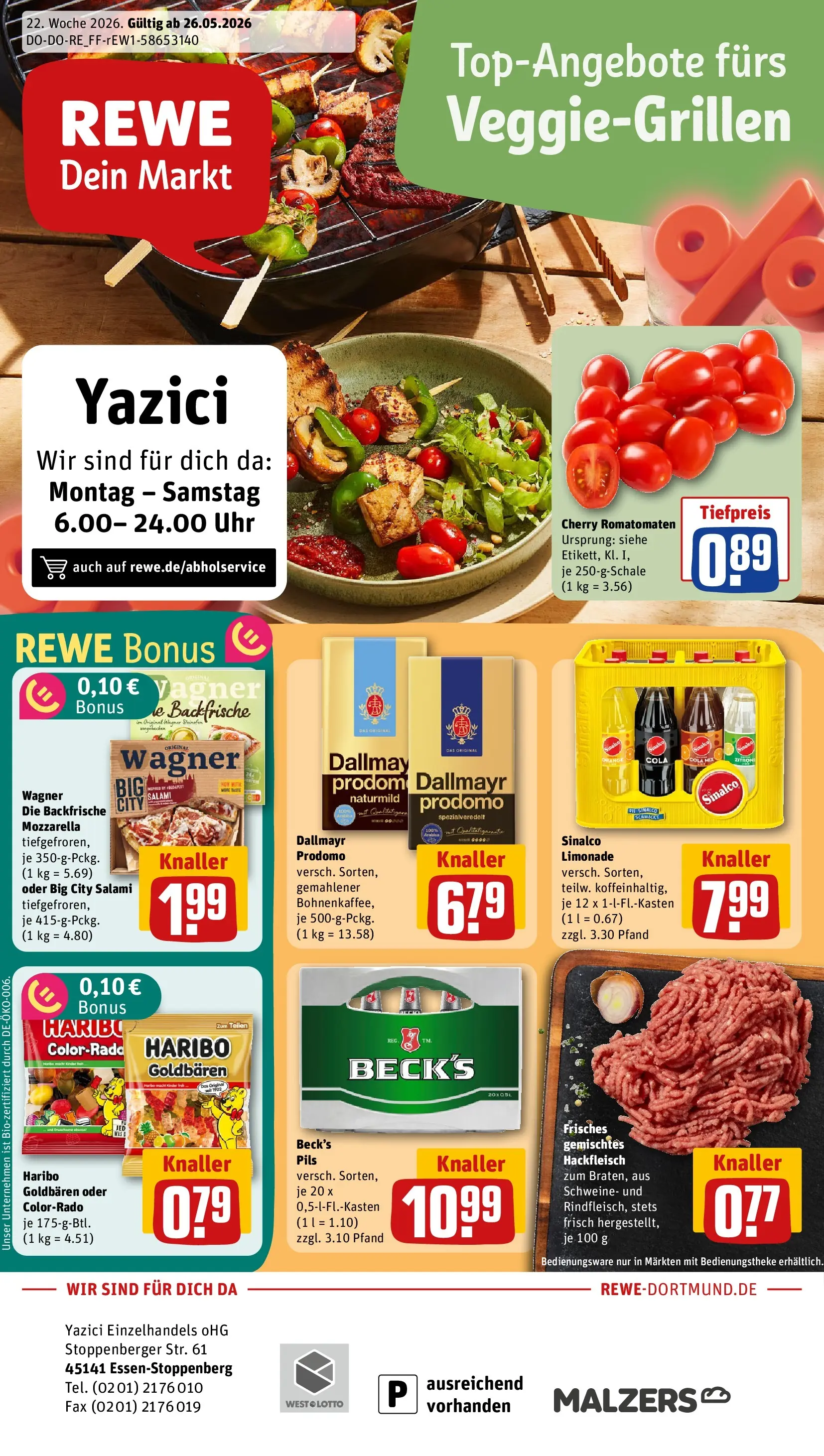 REWE Prospekt ab 26.05.2026 zum Blättern » Angebote | Seite: 1 | Produkte: Sinalco, Pizza, Dallmayr prodomo, Uhr