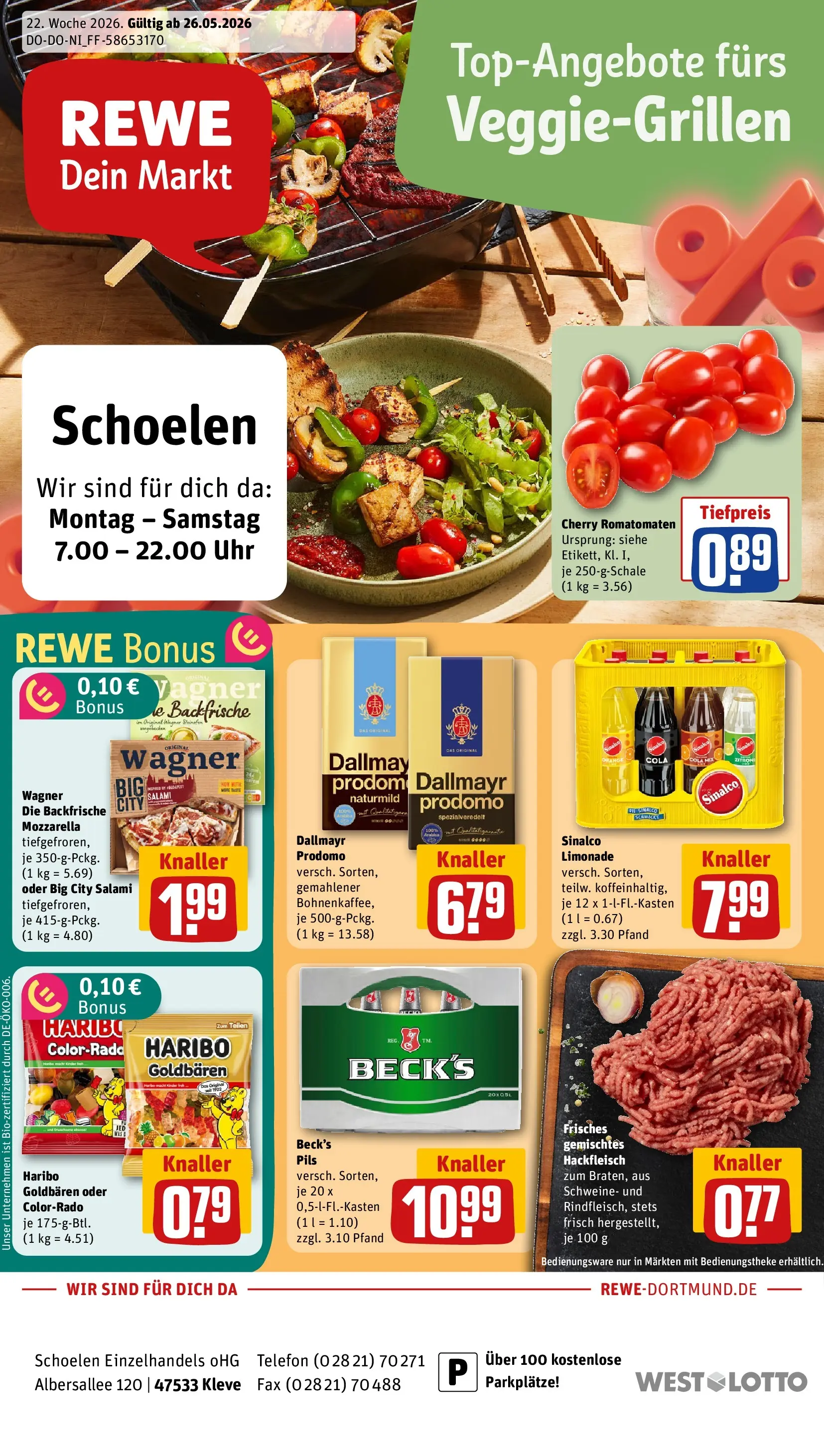 REWE Prospekt ab 26.05.2026 zum Blättern » Angebote | Seite: 1 | Produkte: Cola, Limonade, Telefon, Hackfleisch