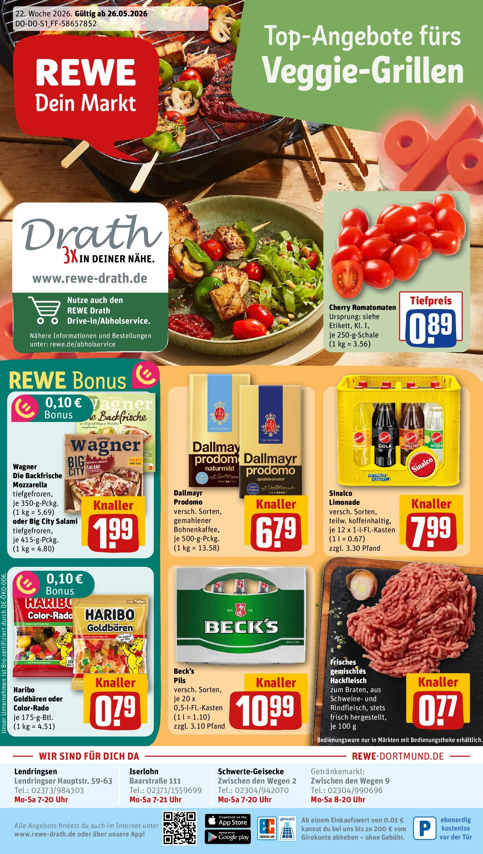 REWE Prospekt ab 26.05.2026 zum Blättern » Angebote | Seite: 1 | Produkte: Sinalco, Haribo, Mozzarella, Salami