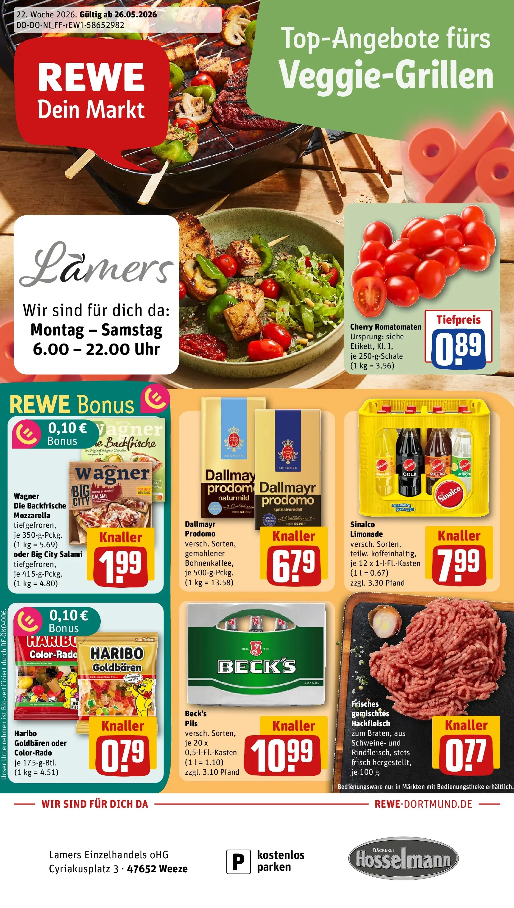 REWE Prospekt ab 26.05.2026 zum Blättern » Angebote | Seite: 1 | Produkte: Sinalco, Cola, Limonade, Hackfleisch