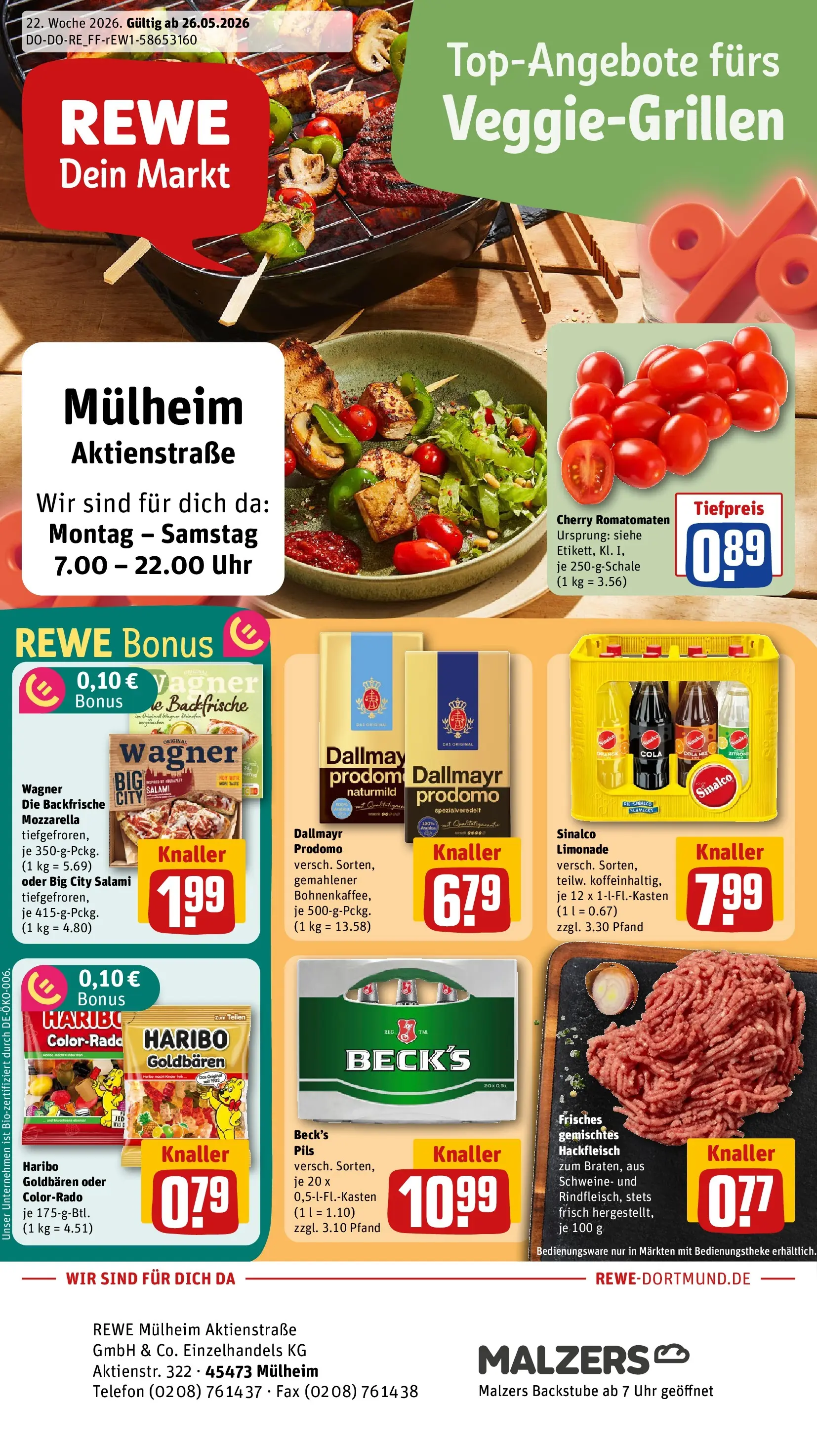 REWE Prospekt ab 26.05.2026 zum Blättern » Angebote | Seite: 1 | Produkte: Mozzarella, Telefon, Uhr, Hackfleisch