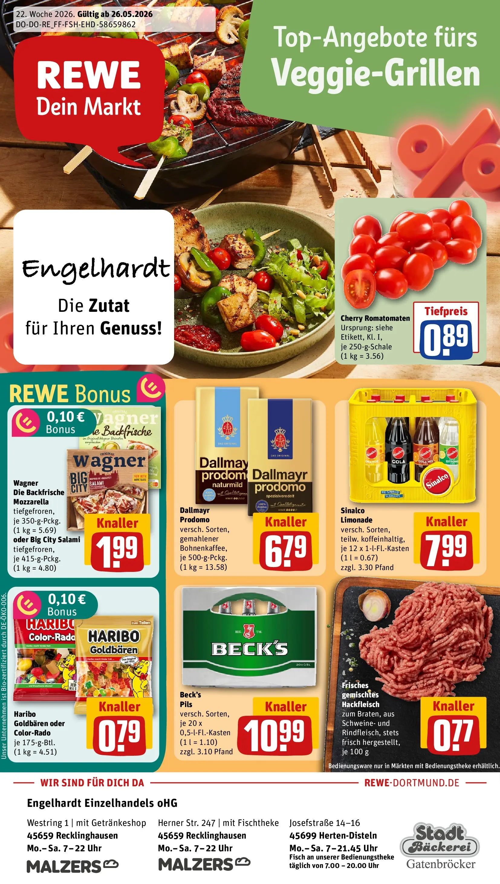 REWE Prospekt ab 26.05.2026 zum Blättern » Angebote | Seite: 1 | Produkte: Bäckerei, Limonade, Fisch, Salami