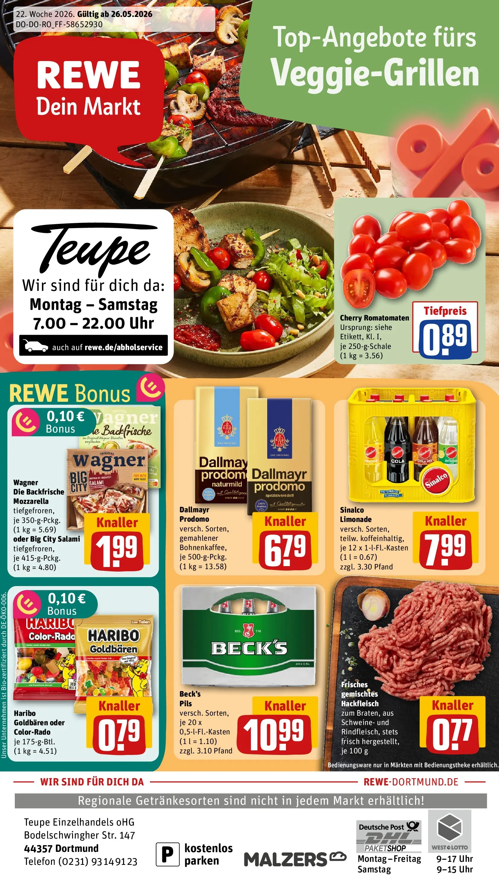 REWE Prospekt ab 26.05.2026 zum Blättern » Angebote | Seite: 1 | Produkte: Sinalco, Mozzarella, Dallmayr prodomo, Uhr