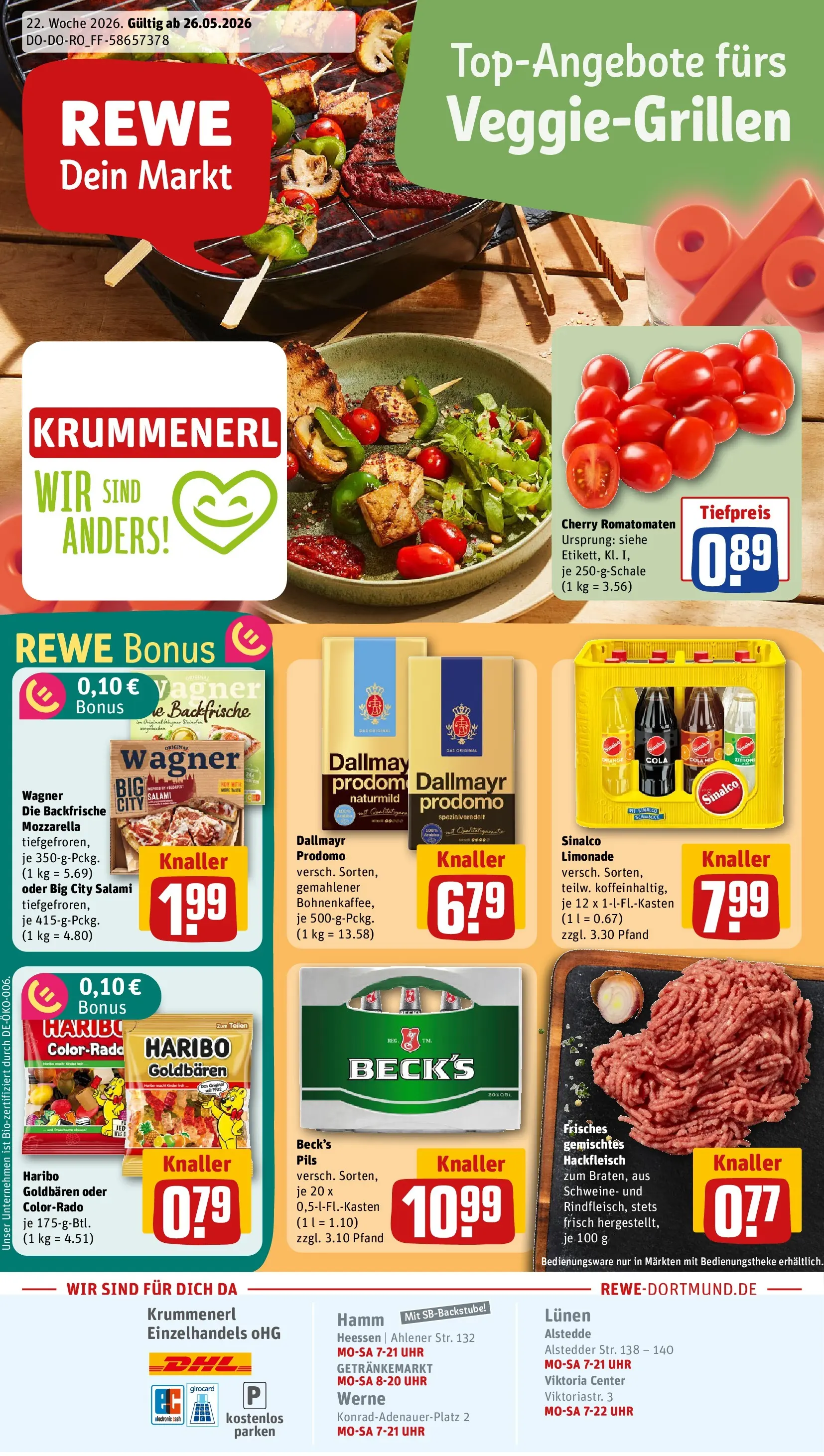 REWE Prospekt ab 26.05.2026 zum Blättern » Angebote | Seite: 1 | Produkte: Pils, Pizza, Dallmayr prodomo, Hackfleisch