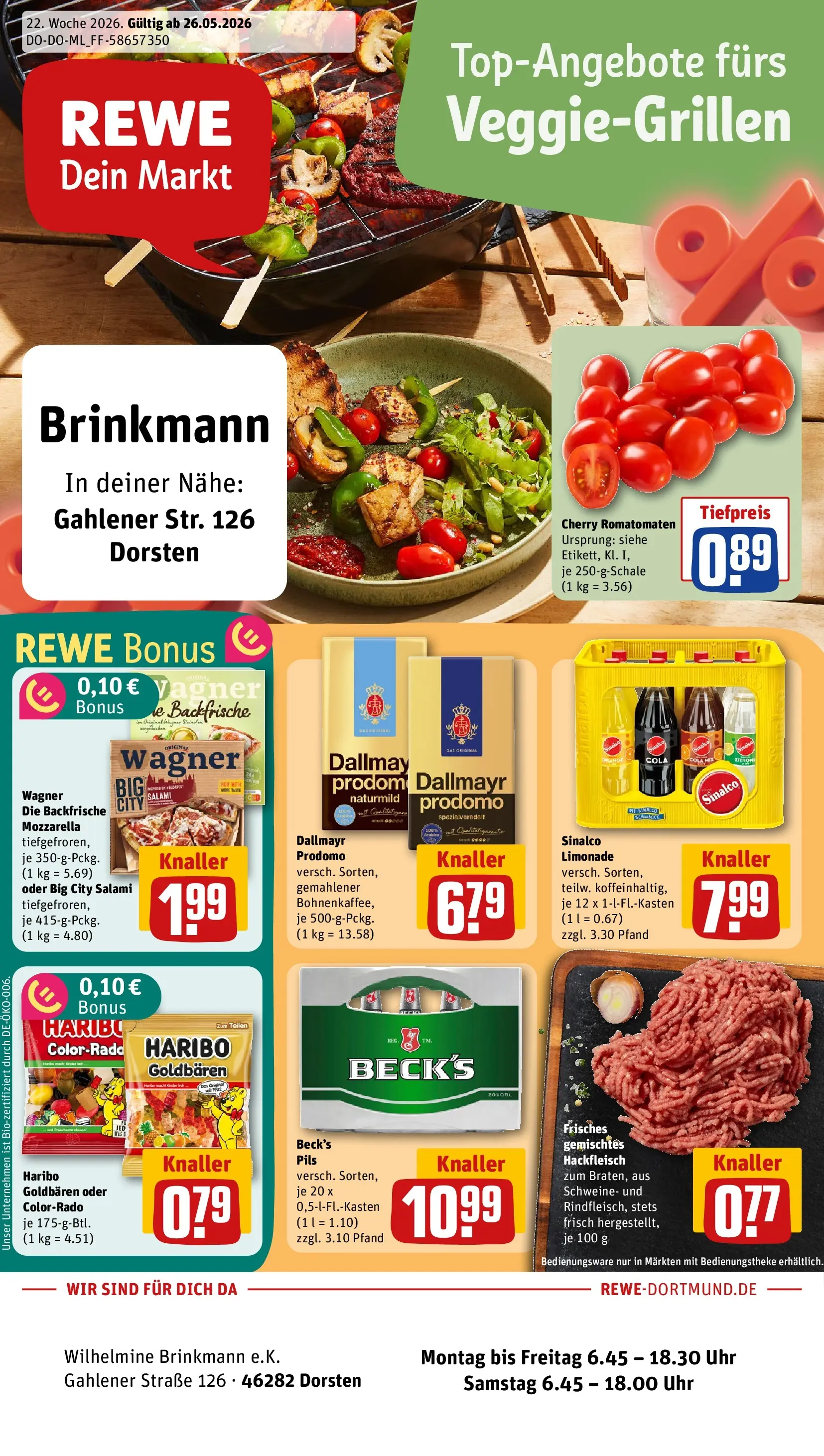 REWE Prospekt ab 26.05.2026 zum Blättern » Angebote | Seite: 1 | Produkte: Sinalco, Pils, Limonade, Hackfleisch