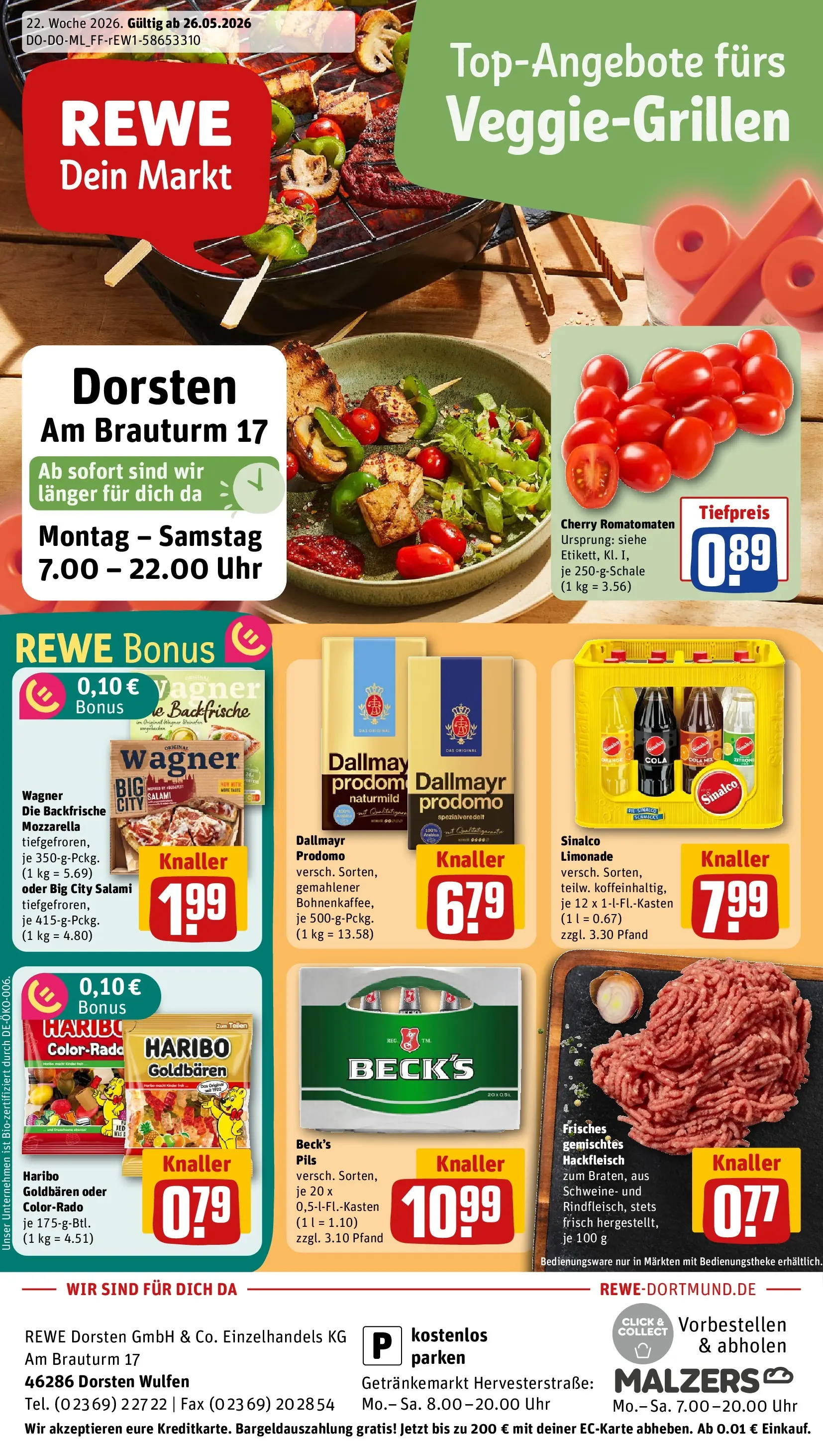 REWE Prospekt ab 26.05.2026 zum Blättern » Angebote | Seite: 1 | Produkte: Haribo, Mozzarella, Dallmayr, Hackfleisch