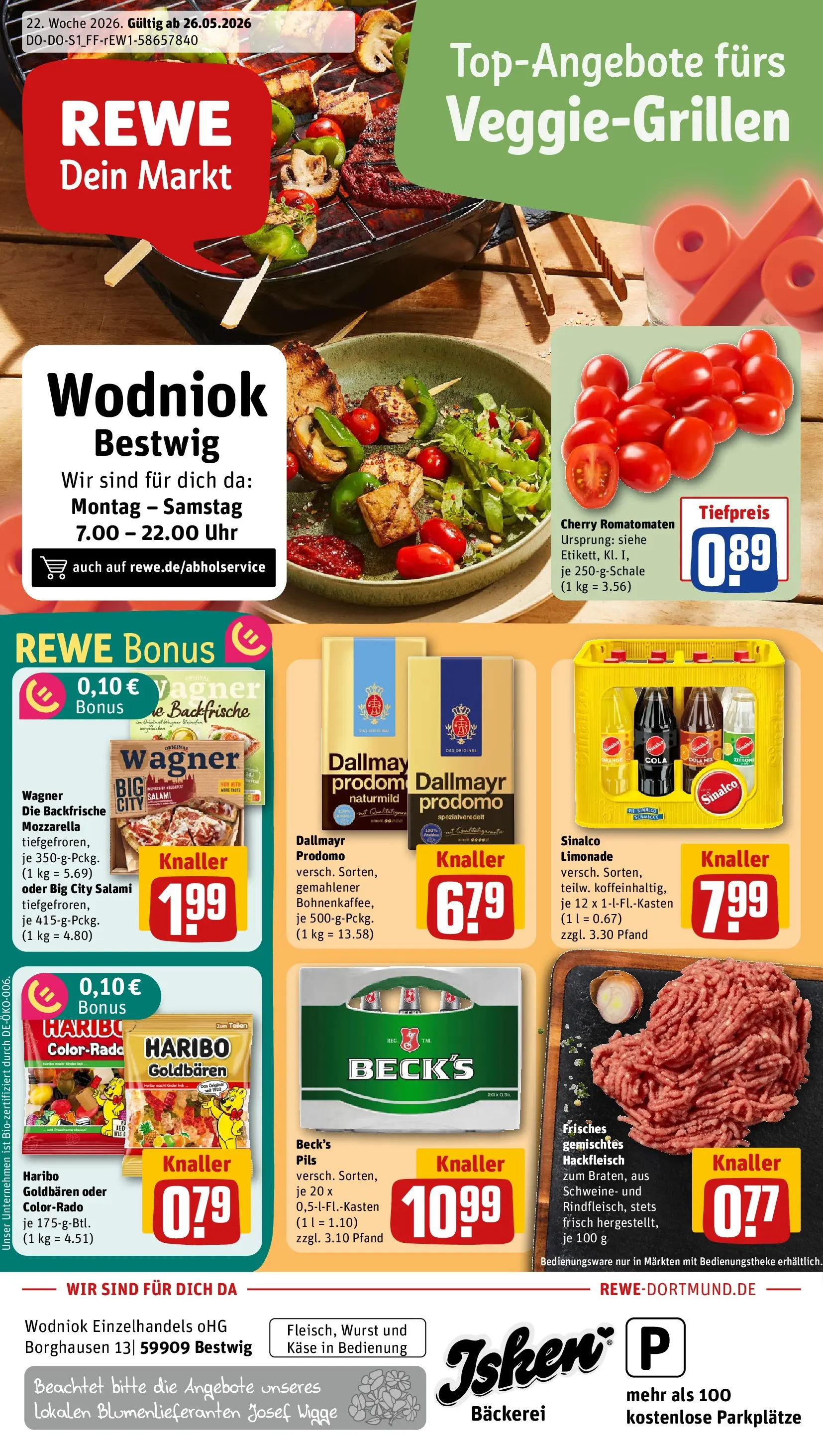 REWE Prospekt ab 26.05.2026 zum Blättern » Angebote | Seite: 1 | Produkte: Cola, Pils, Limonade, Dallmayr prodomo
