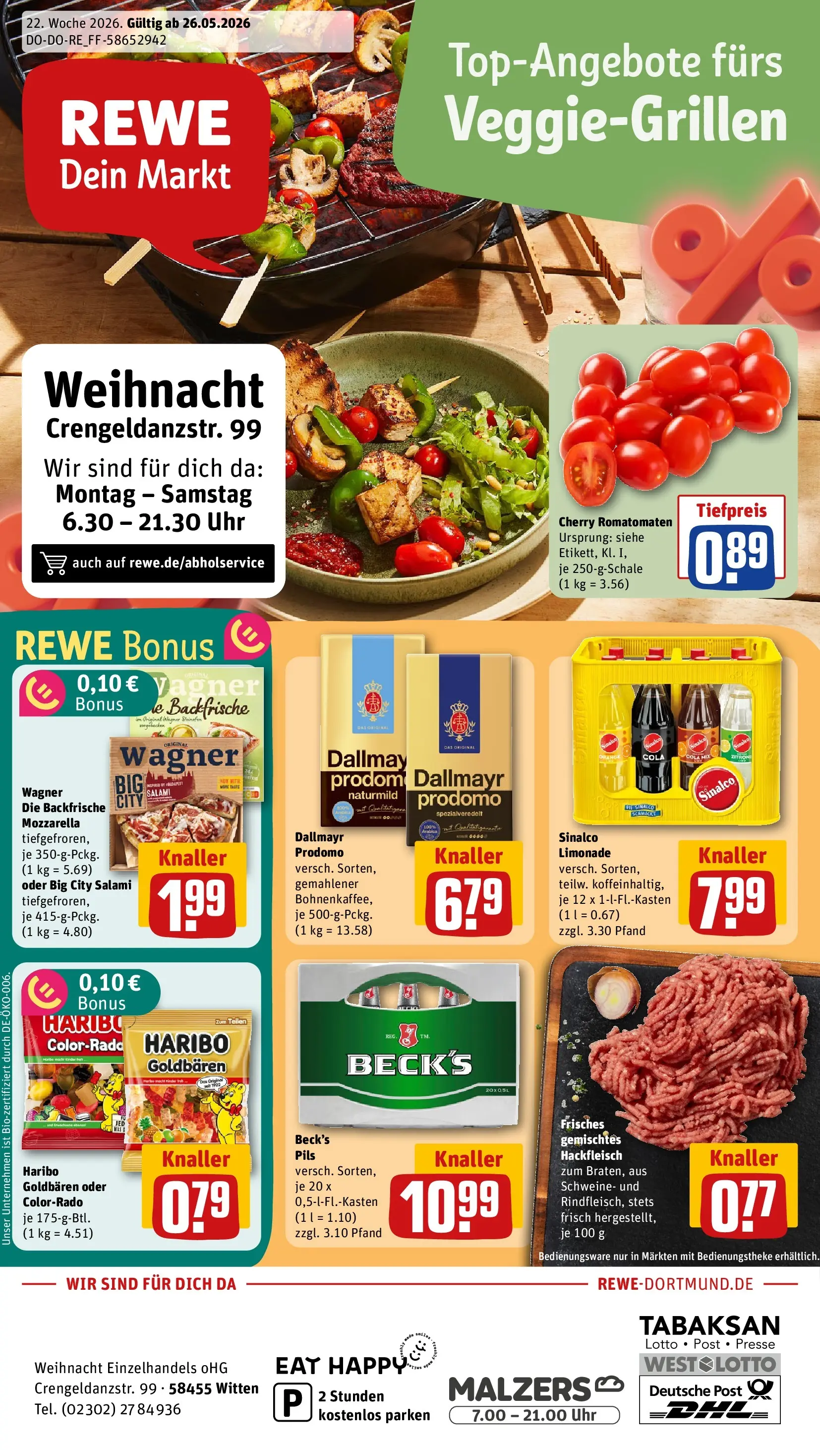 REWE Prospekt ab 26.05.2026 zum Blättern » Angebote | Seite: 1 | Produkte: Sinalco, Haribo, Cola, Mozzarella