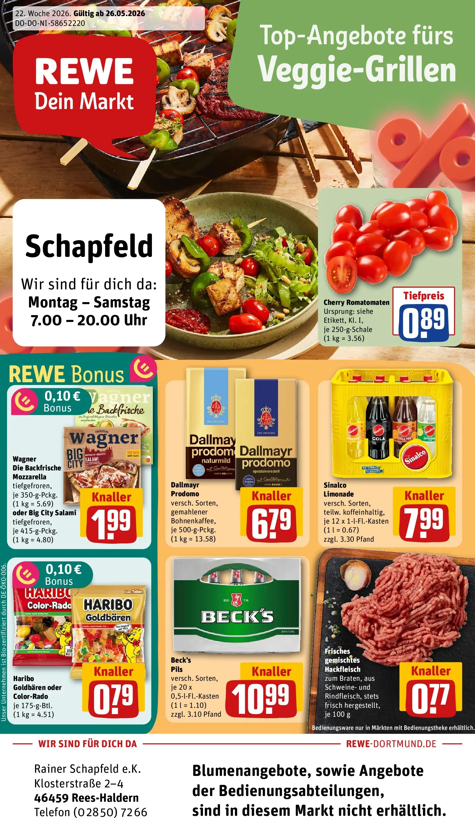 REWE Prospekt ab 26.05.2026 zum Blättern » Angebote | Seite: 1 | Produkte: Dallmayr, Pizza, Dallmayr prodomo, Uhr