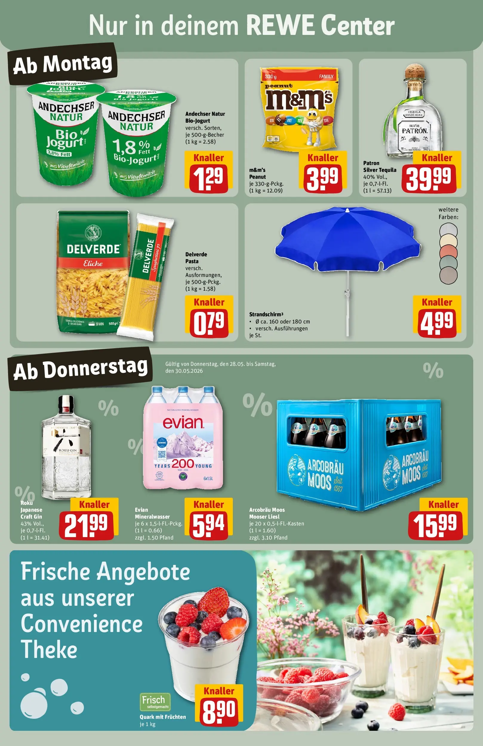 REWE Prospekt ab 26.05.2026 zum Blättern » Angebote | Seite: 3 | Produkte: Quark, M&M's, Mineralwasser, Gin