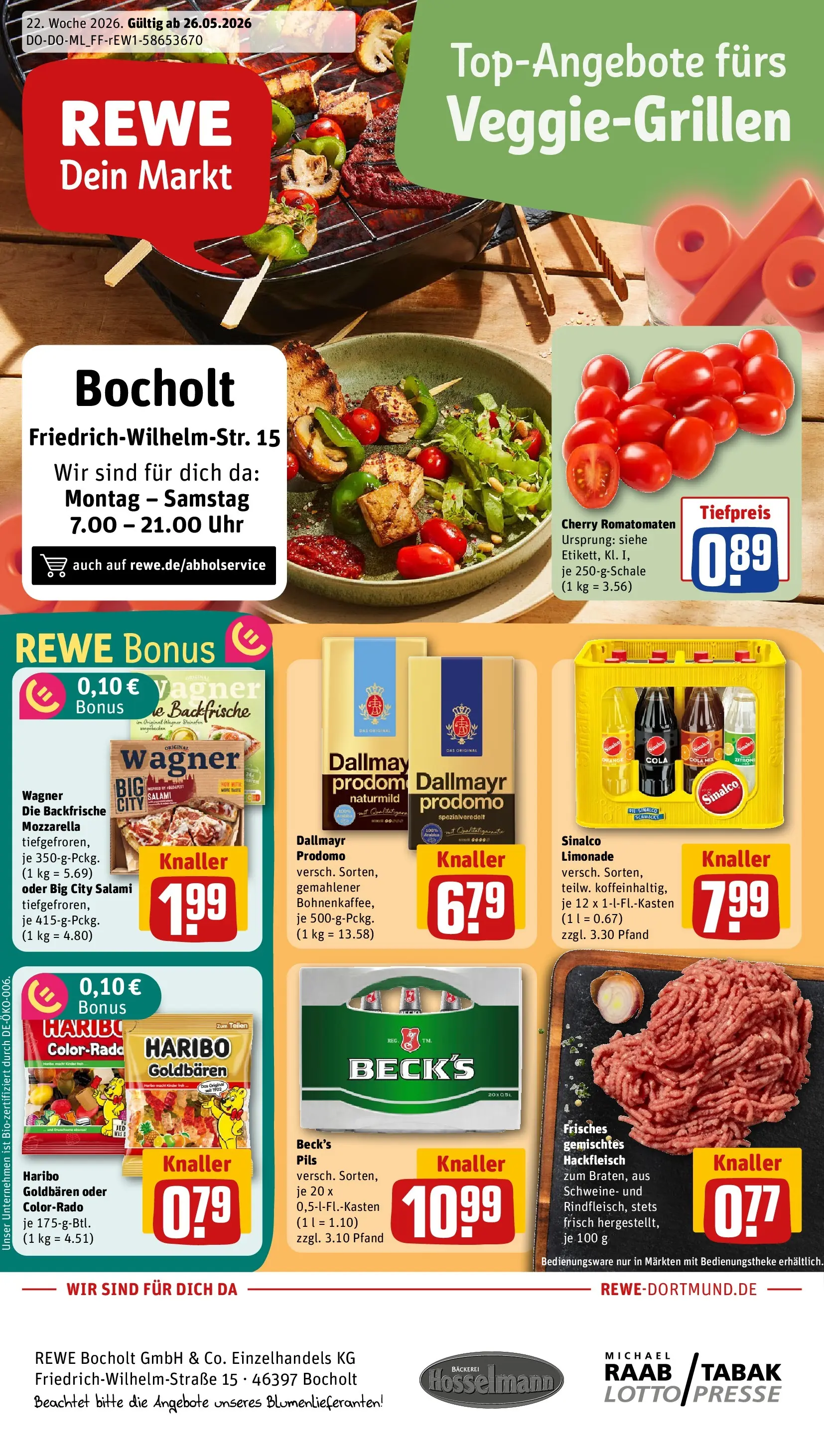 REWE Prospekt ab 26.05.2026 zum Blättern » Angebote | Seite: 1 | Produkte: Mozzarella, Limonade, Dallmayr prodomo, Uhr