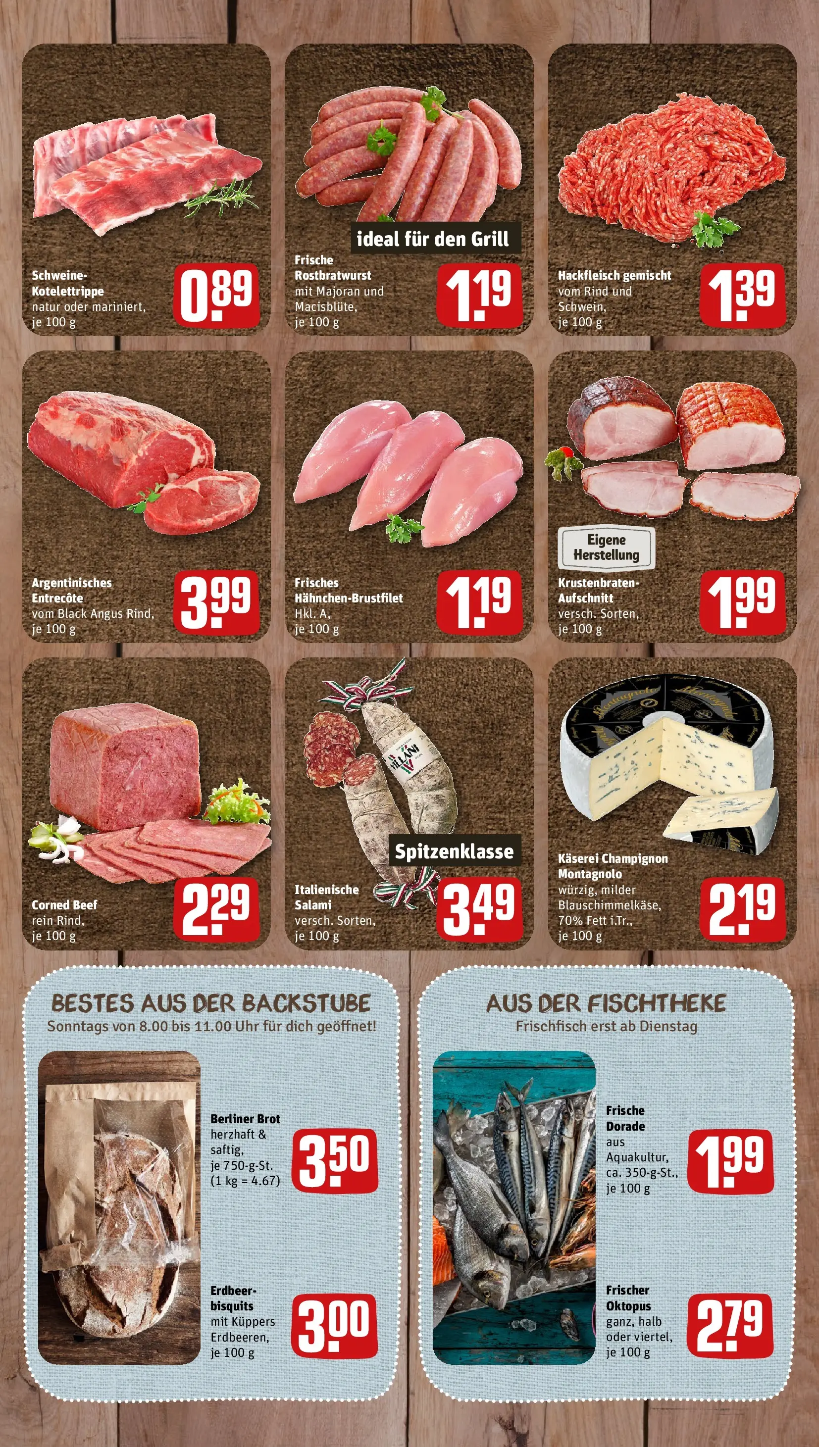 REWE Prospekt ab 26.05.2026 zum Blättern » Angebote | Seite: 7 | Produkte: Krustenbraten, Entrecote, Salami, Hackfleisch