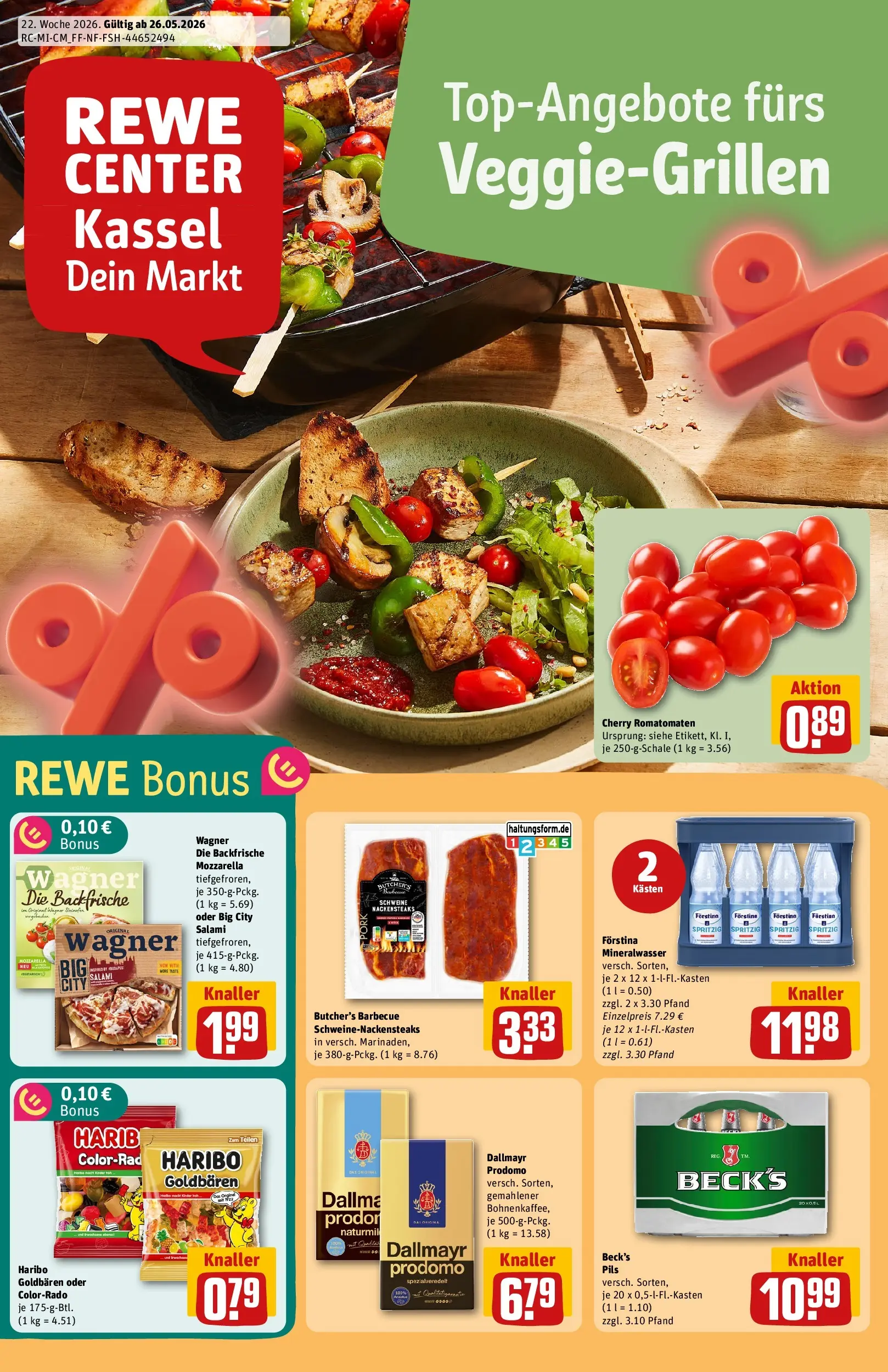 REWE Prospekt ab 26.05.2026 zum Blättern » Angebote | Seite: 1 | Produkte: Haribo, Mozzarella, Mineralwasser, Dallmayr