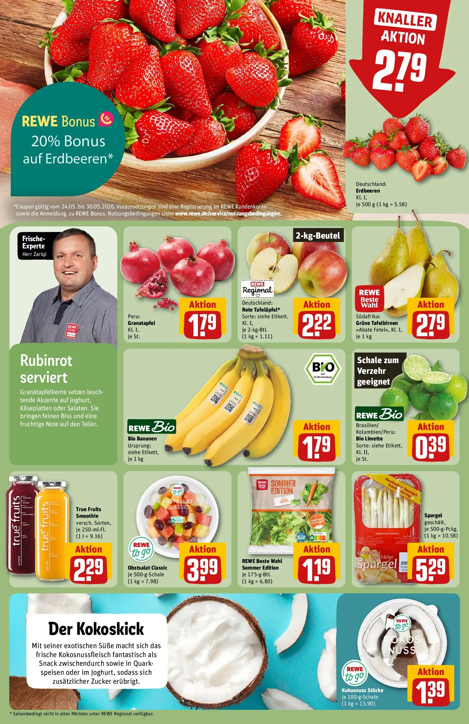 REWE Prospekt ab 26.05.2026 zum Blättern » Angebote | Seite: 6 | Produkte: Granatapfel, Zucker, Limette, Erdbeeren