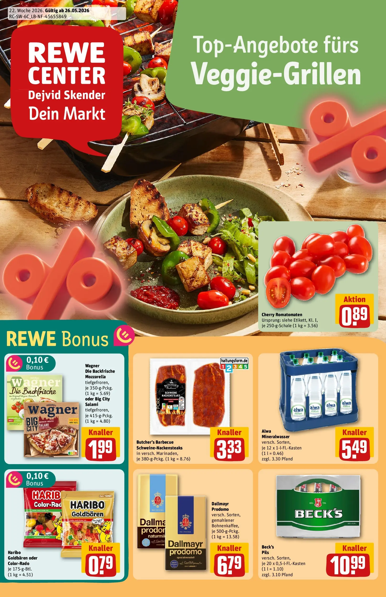 REWE Prospekt ab 26.05.2026 zum Blättern » Angebote | Seite: 1 | Produkte: Mozzarella, Pils, Mineralwasser, Pizza