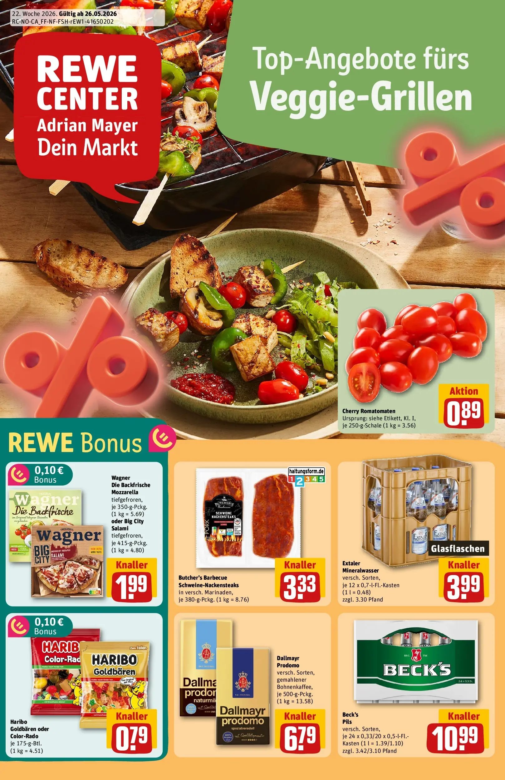 REWE Prospekt ab 26.05.2026 zum Blättern » Angebote | Seite: 1 | Produkte: Pils, Mineralwasser, Dallmayr, Dallmayr prodomo