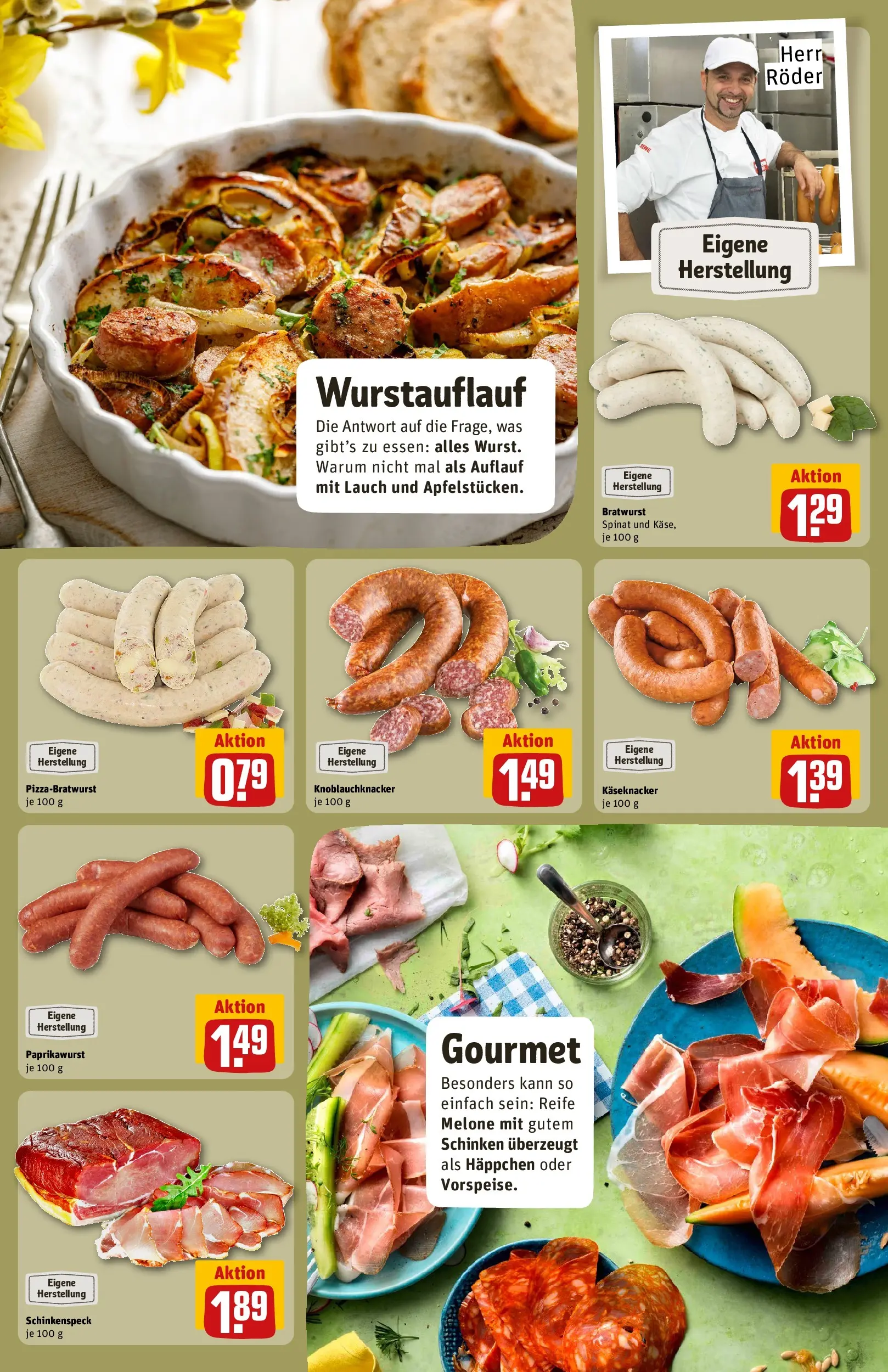 REWE Prospekt ab 26.05.2026 zum Blättern » Angebote | Seite: 13 | Produkte: Bratwurst, Melone, Schinken