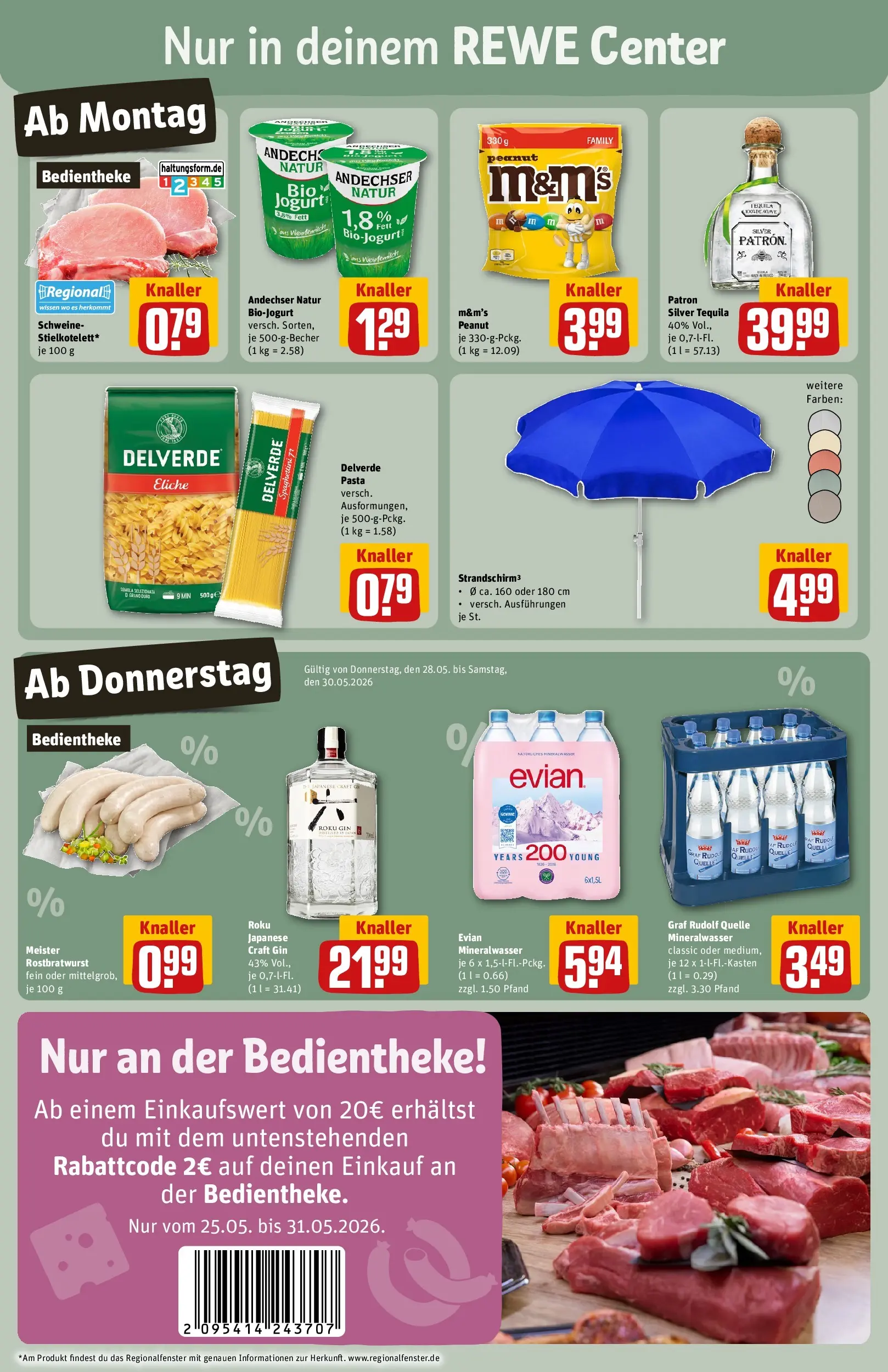 REWE Prospekt ab 26.05.2026 zum Blättern » Angebote | Seite: 3 | Produkte: M&M's, Mineralwasser, Pasta, Gin