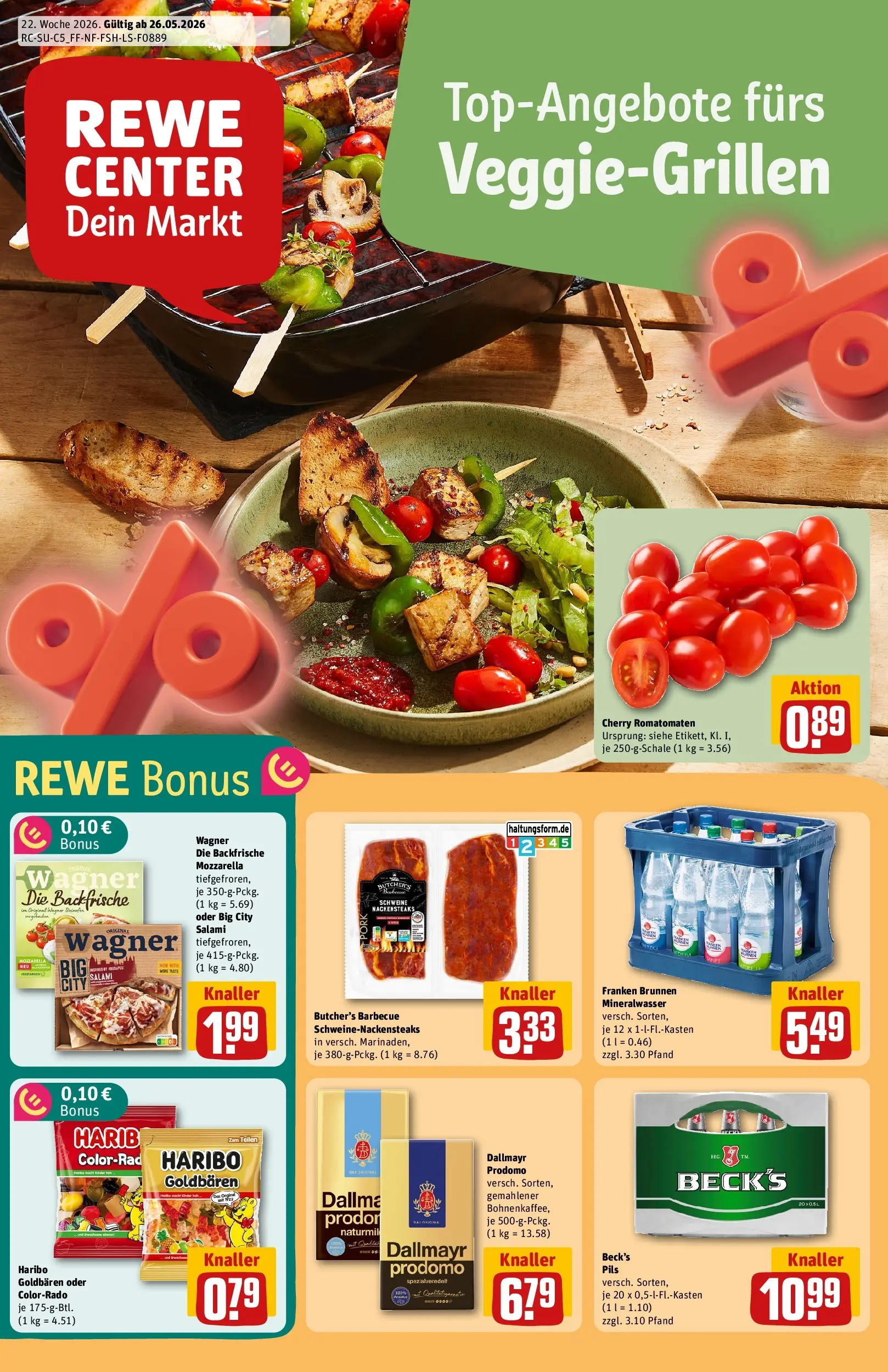 REWE Prospekt ab 26.05.2026 zum Blättern » Angebote | Seite: 1 | Produkte: Mozzarella, Pils, Mineralwasser, Salami
